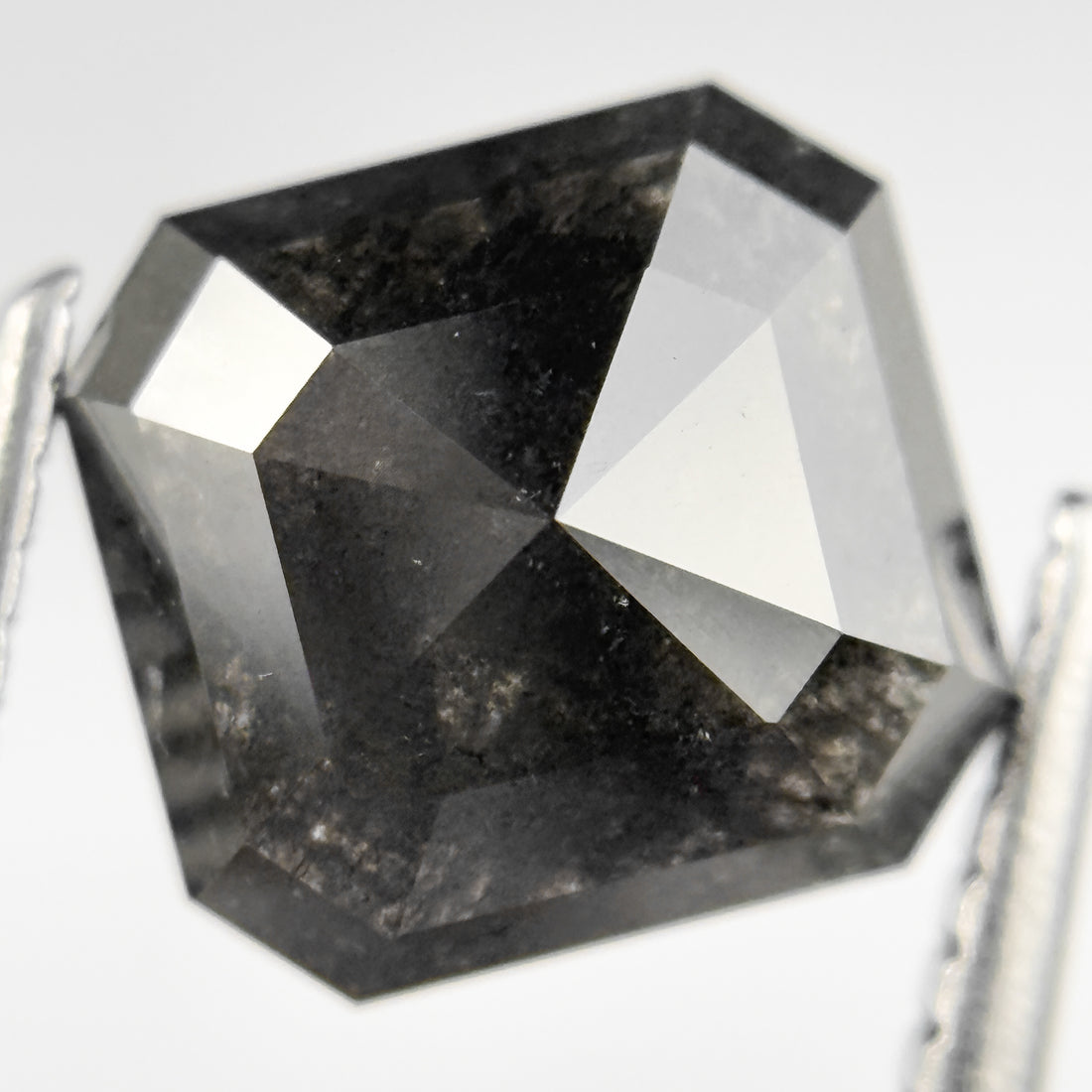 3.03 Ct Octagon Rose Cut Black Natural Salt and Pepper Diamond