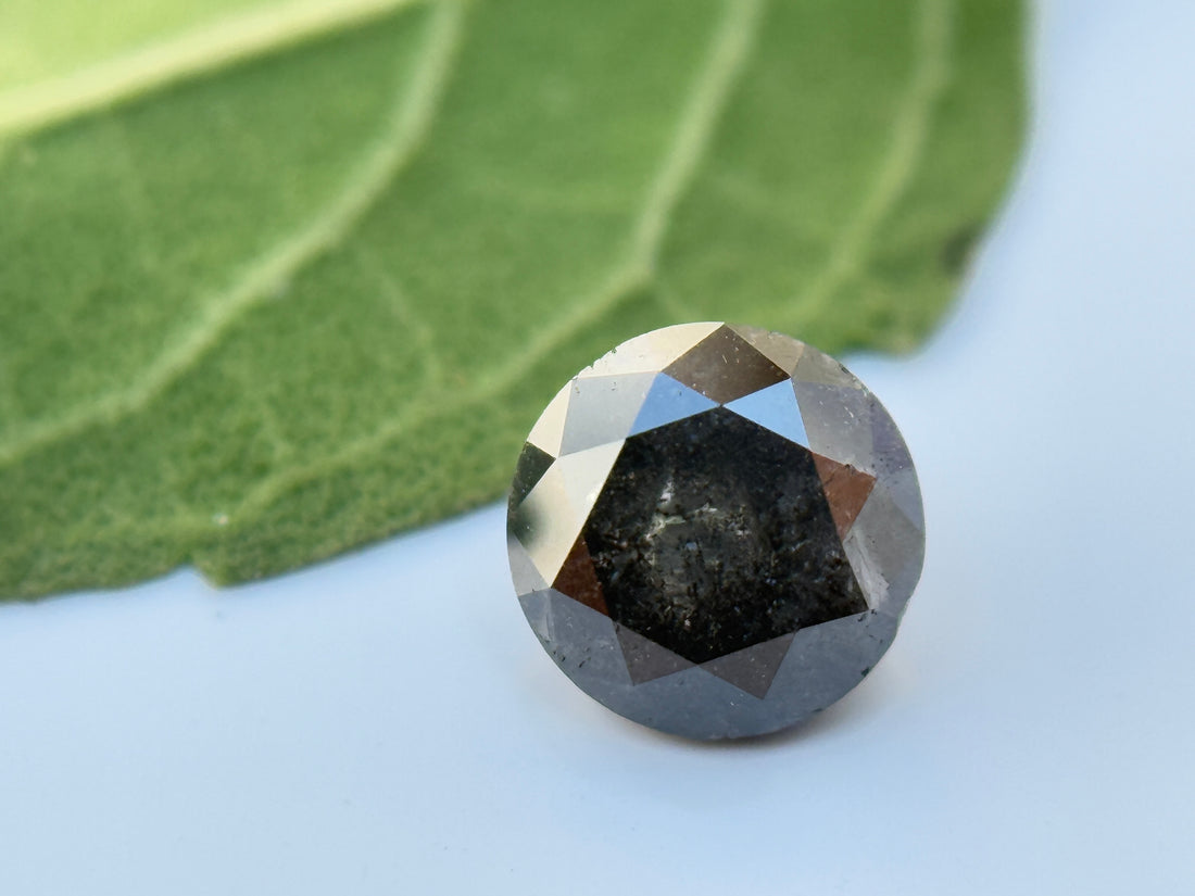 0.50 Ct Round Rose Cut Grey Natural Salt and Pepper Diamond