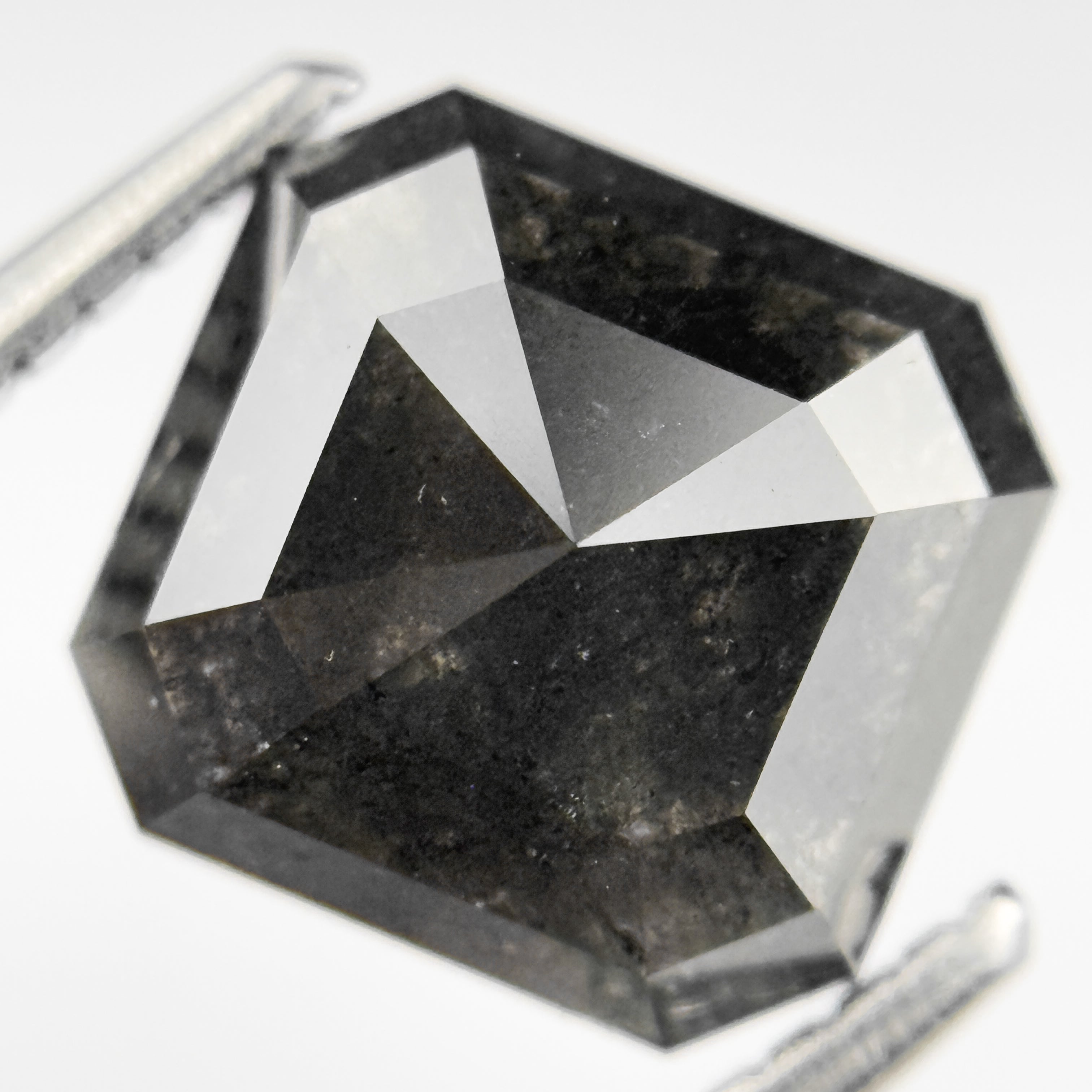 3.03 Ct Octagon Rose Cut Black Natural Salt and Pepper Diamond