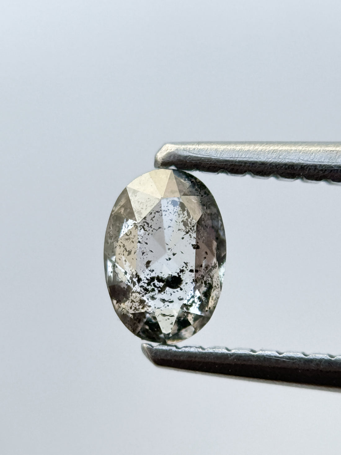 0.38 Ct Oval Rose Cut Grey Natural Salt and Pepper Diamond