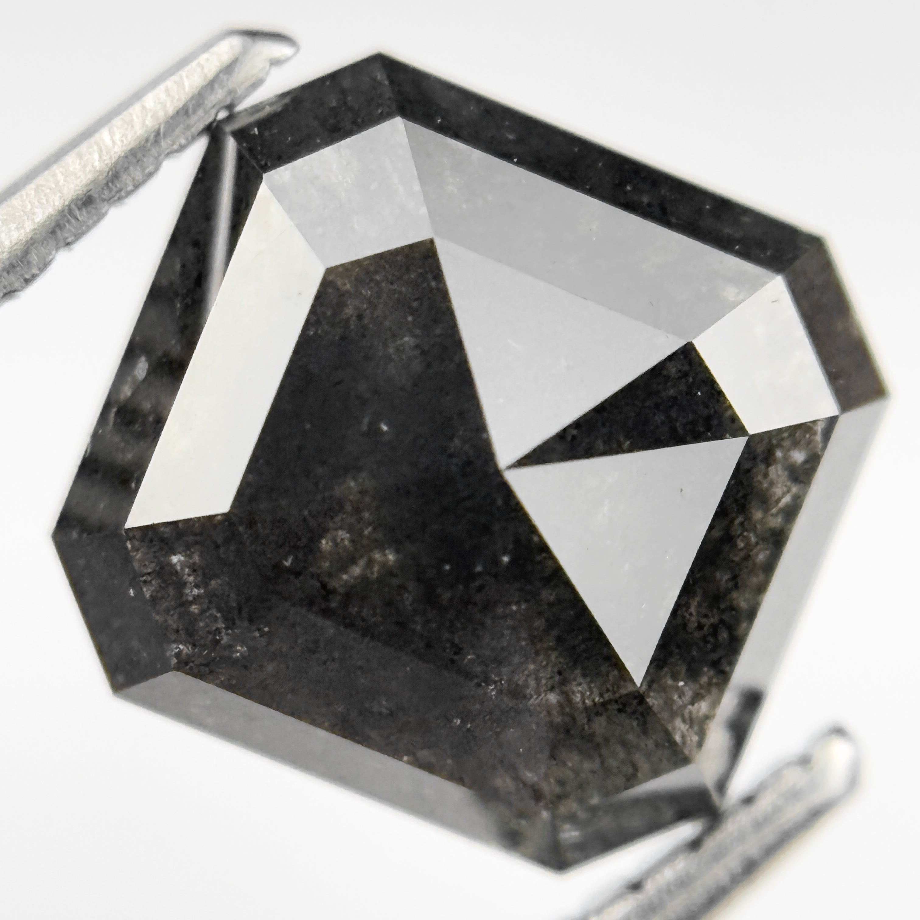 3.03 Ct Octagon Rose Cut Black Natural Salt and Pepper Diamond