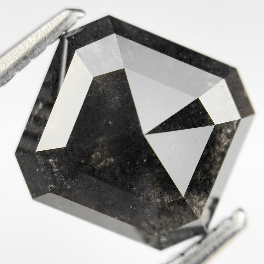 3.03 Ct Octagon Rose Cut Black Natural Salt and Pepper Diamond