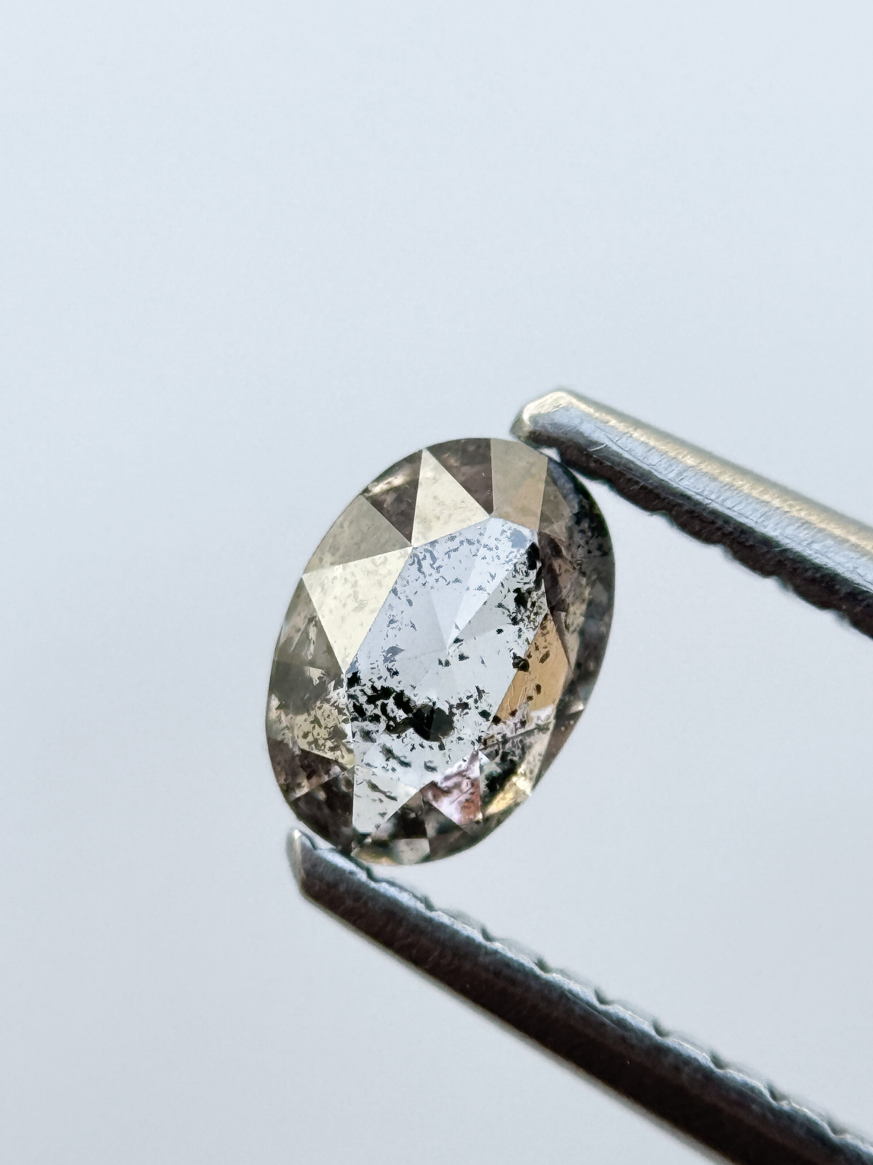 0.38 Ct Oval Rose Cut Grey Natural Salt and Pepper Diamond