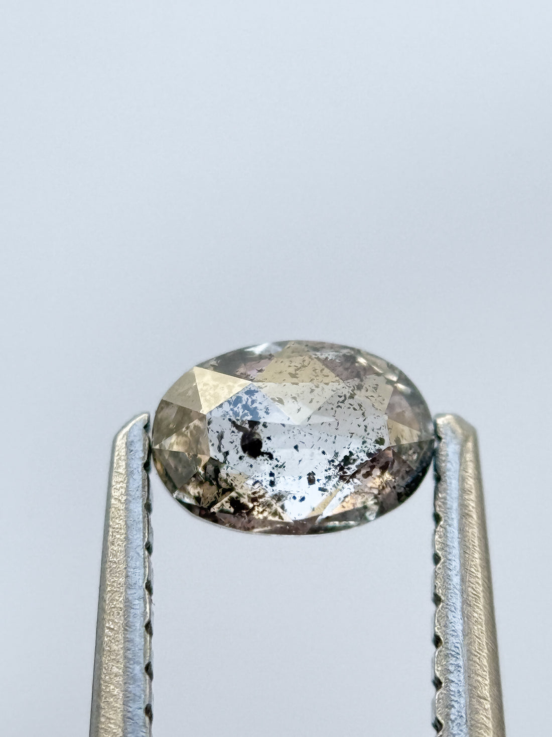 0.38 Ct Oval Rose Cut Grey Natural Salt and Pepper Diamond