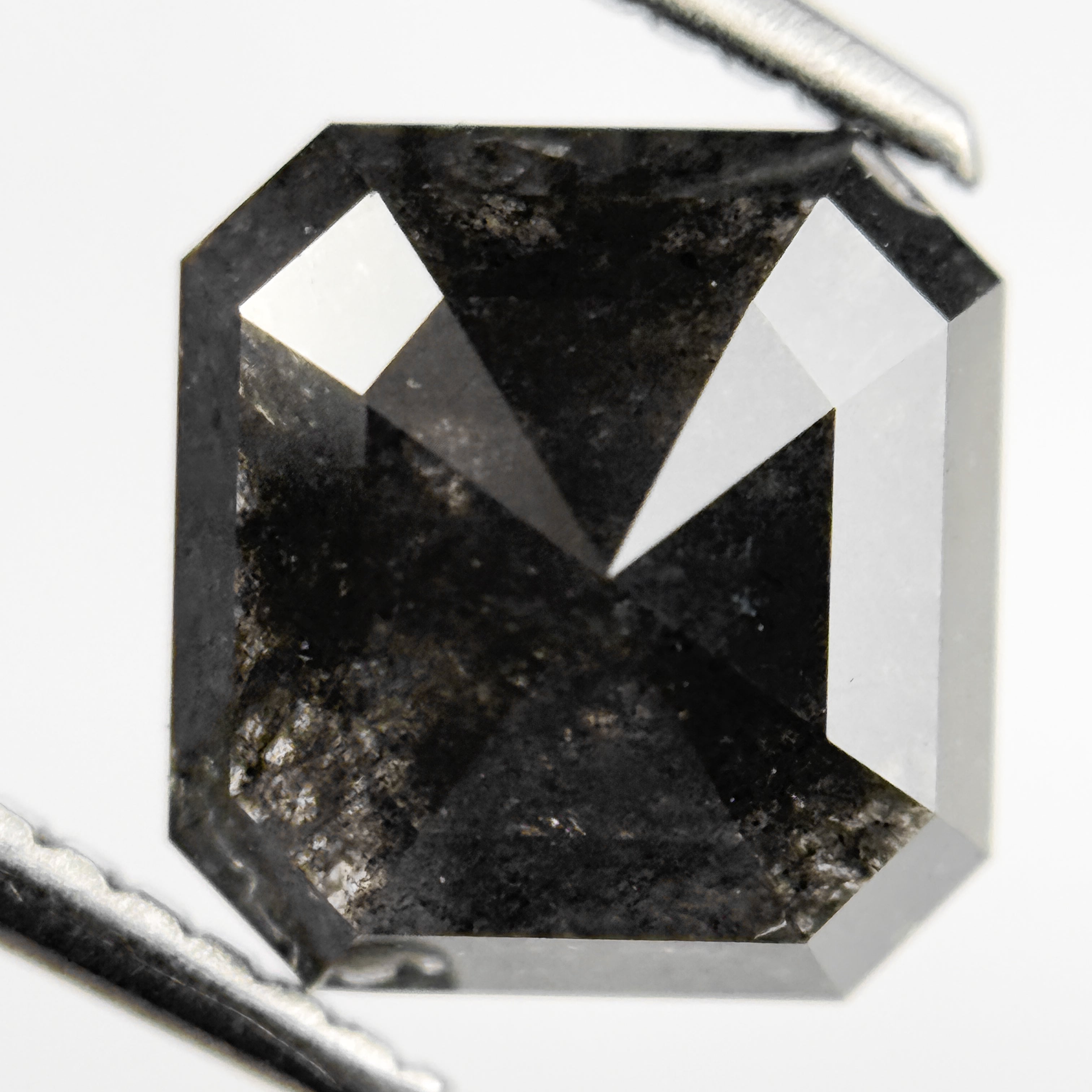 3.03 Ct Octagon Rose Cut Black Natural Salt and Pepper Diamond