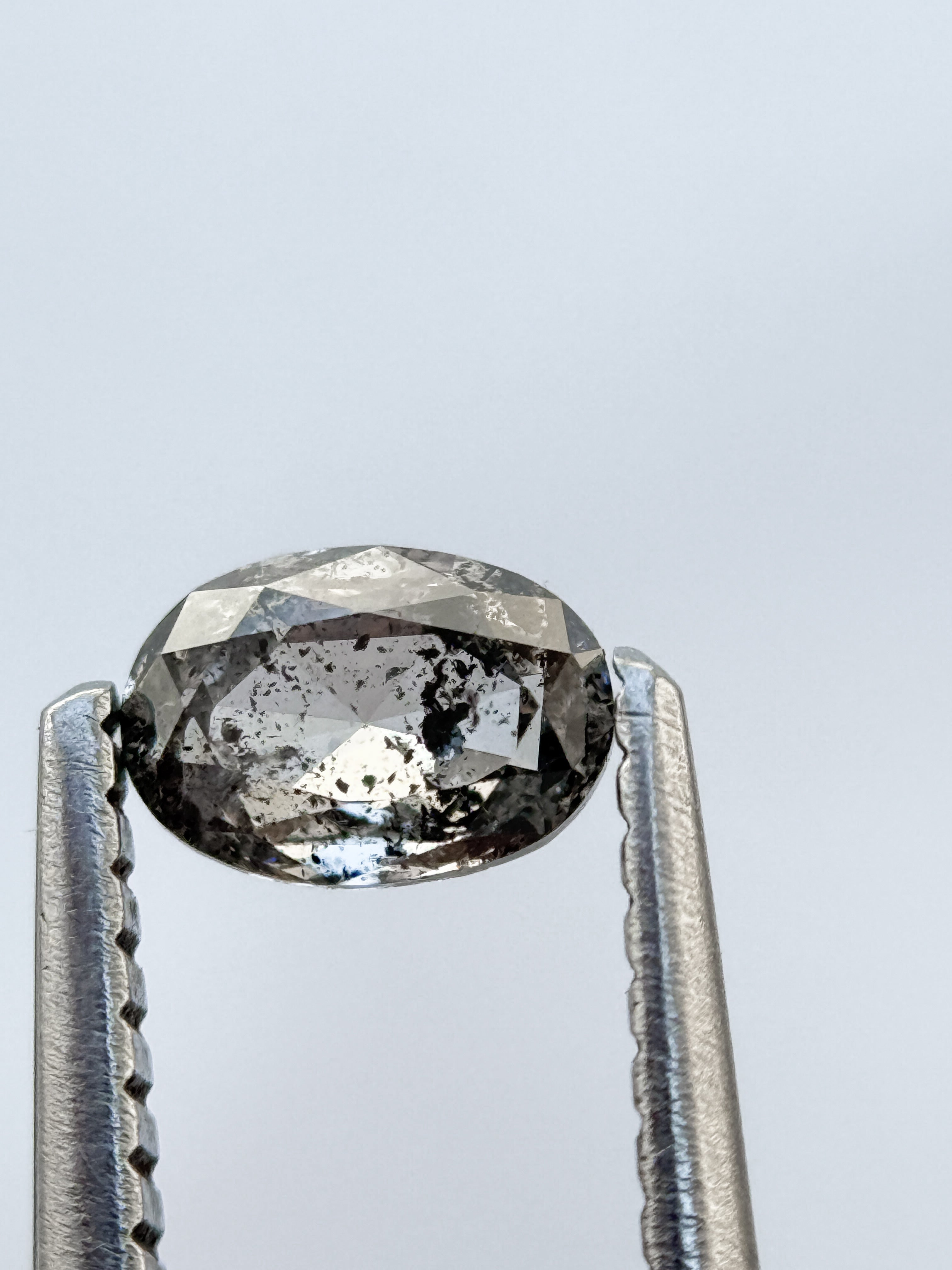 0.38 Ct Oval Rose Cut Grey Natural Salt and Pepper Diamond