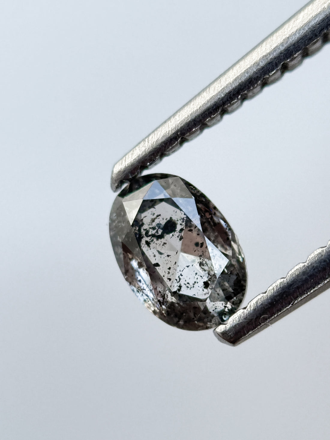 0.38 Ct Oval Rose Cut Grey Natural Salt and Pepper Diamond