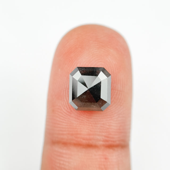 3.03 Ct Octagon Rose Cut Black Natural Salt and Pepper Diamond
