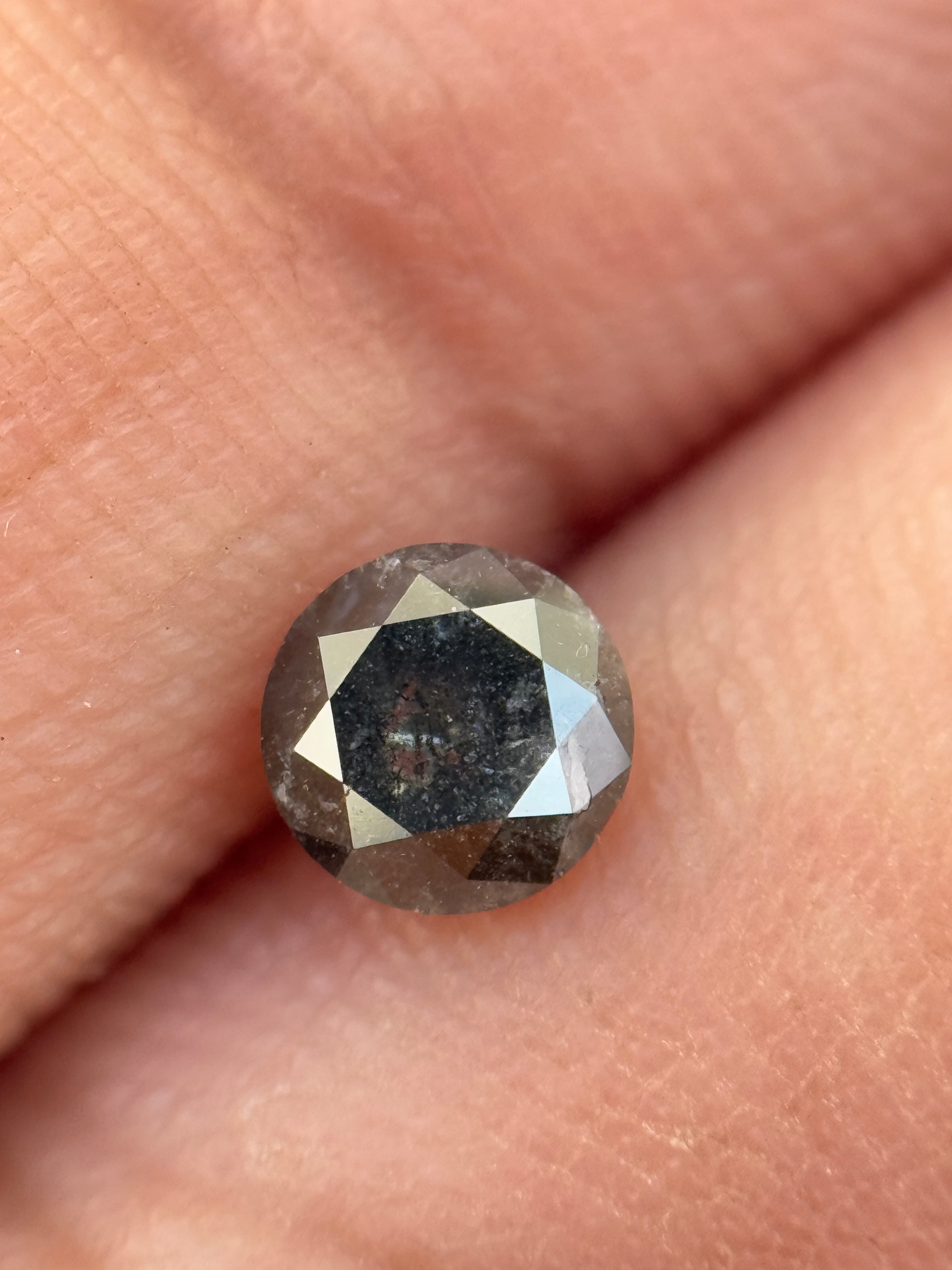 0.50 Ct Round Rose Cut Grey Natural Salt and Pepper Diamond