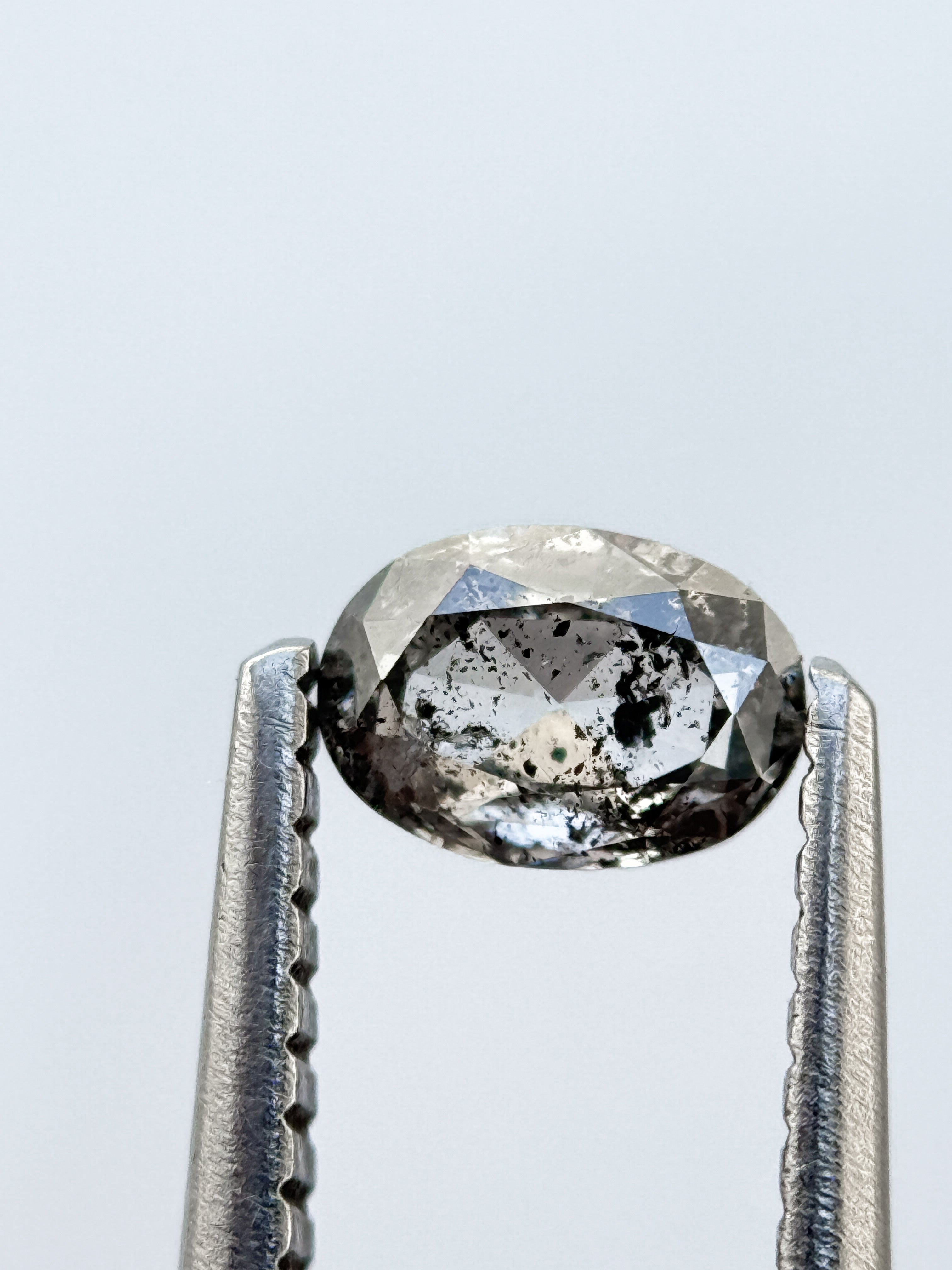 0.38 Ct Oval Rose Cut Grey Natural Salt and Pepper Diamond