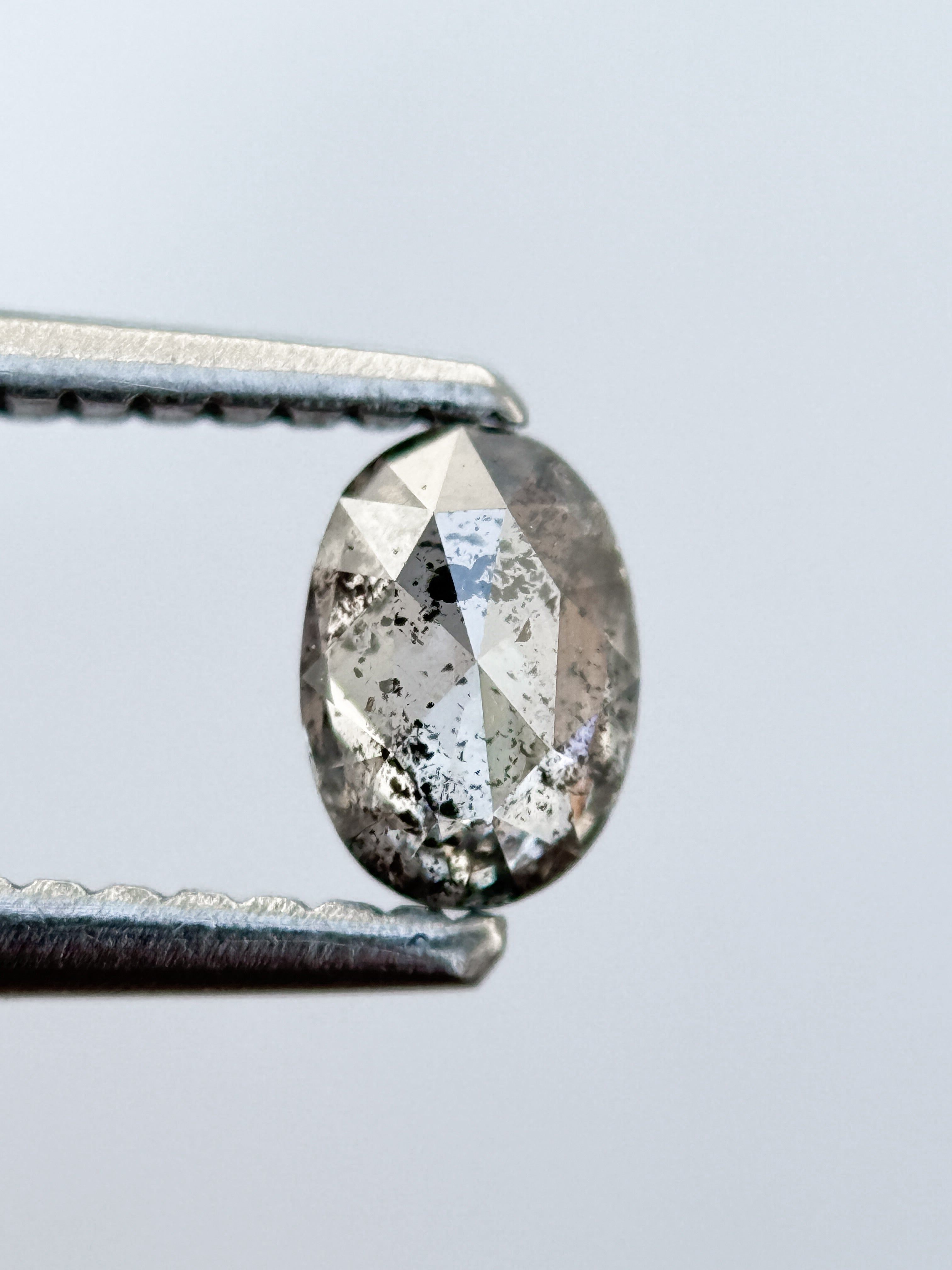 0.38 Ct Oval Rose Cut Grey Natural Salt and Pepper Diamond