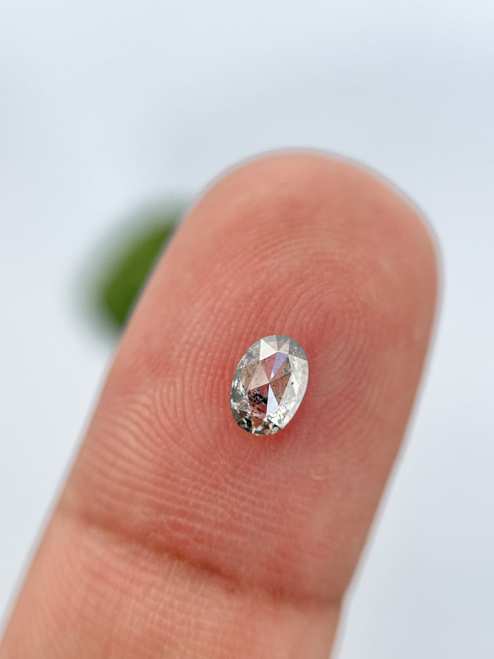 0.38 Ct Oval Rose Cut Grey Natural Salt and Pepper Diamond