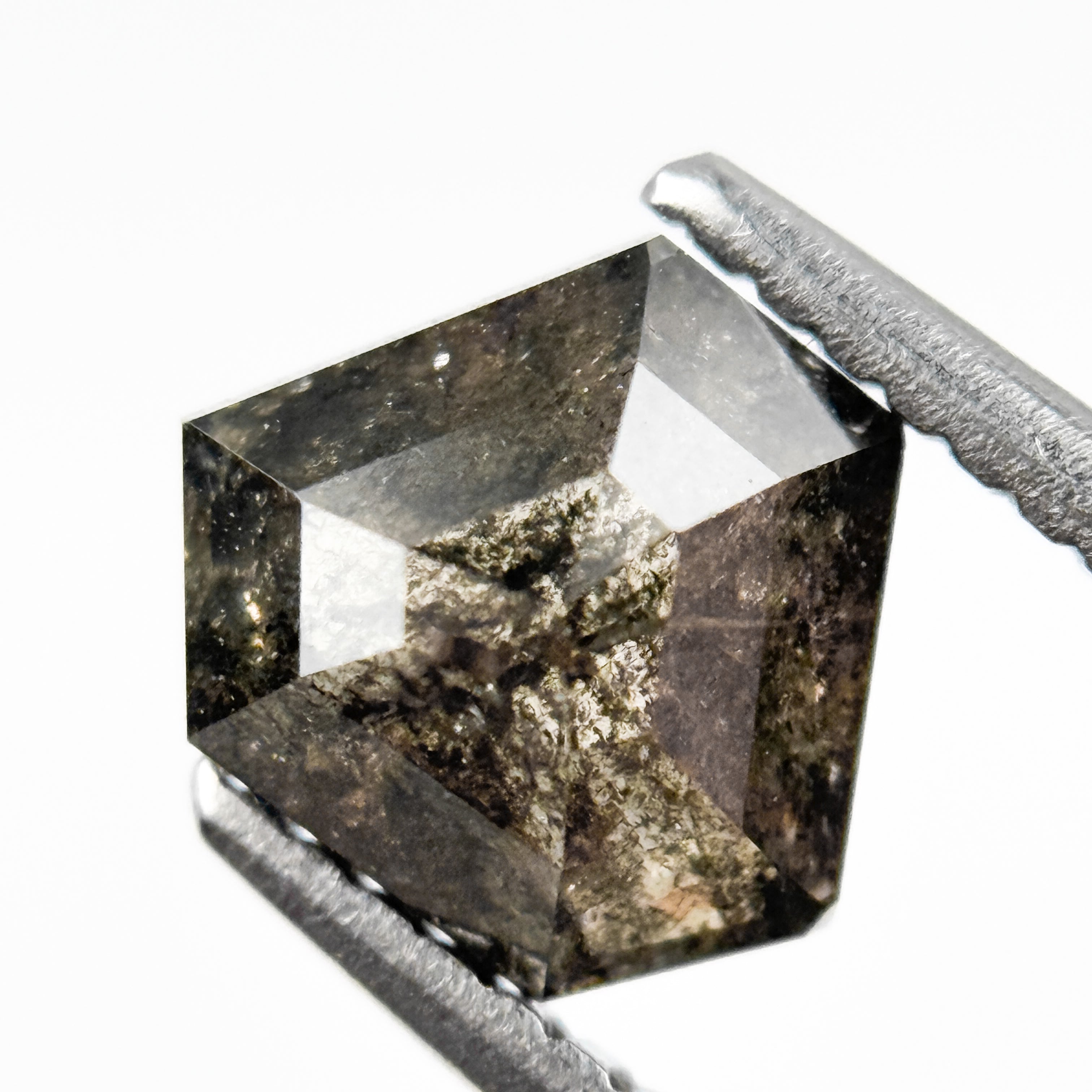 1.58 Ct Pentagon Rose Cut Grey Natural Salt and Pepper Diamond