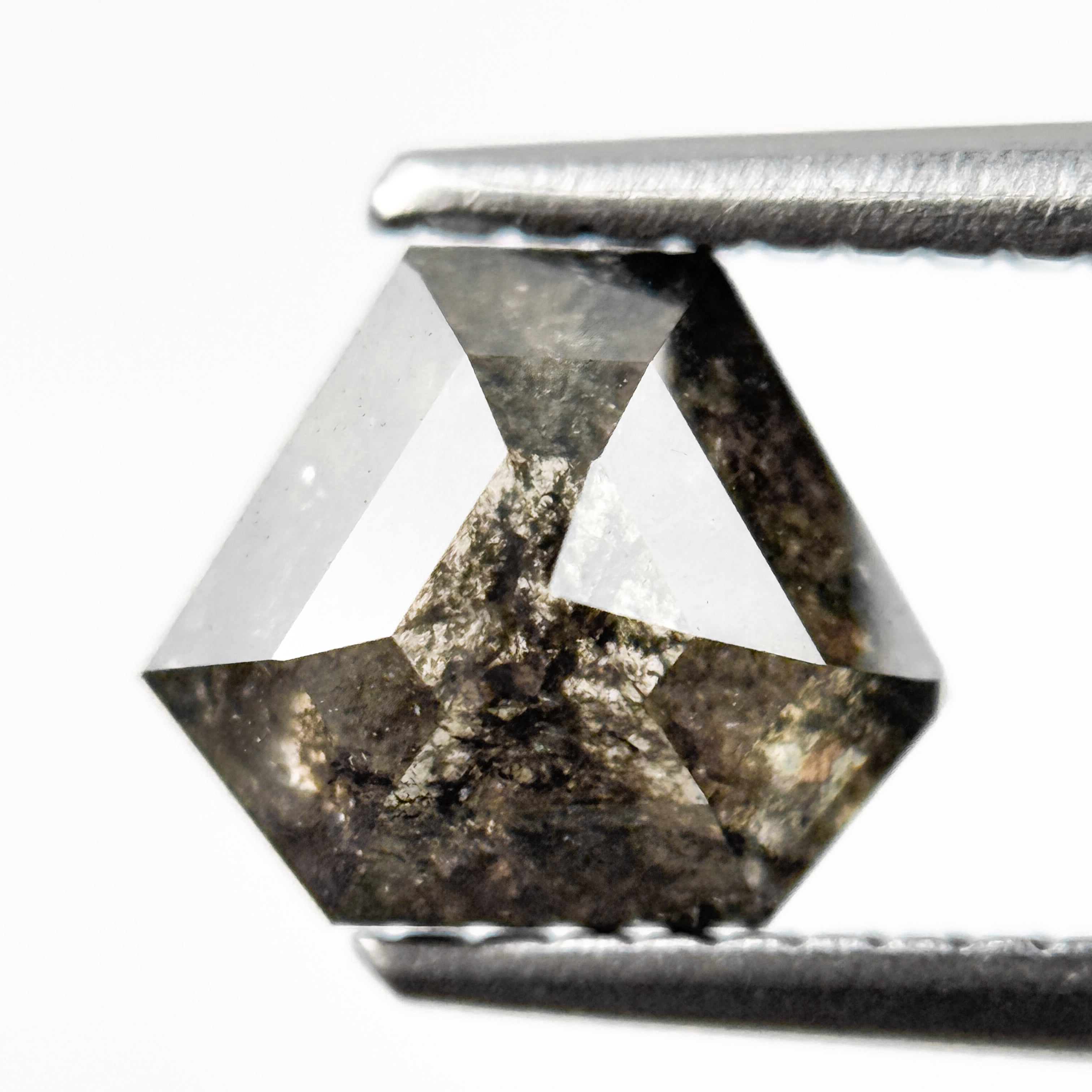 1.58 Ct Pentagon Rose Cut Grey Natural Salt and Pepper Diamond