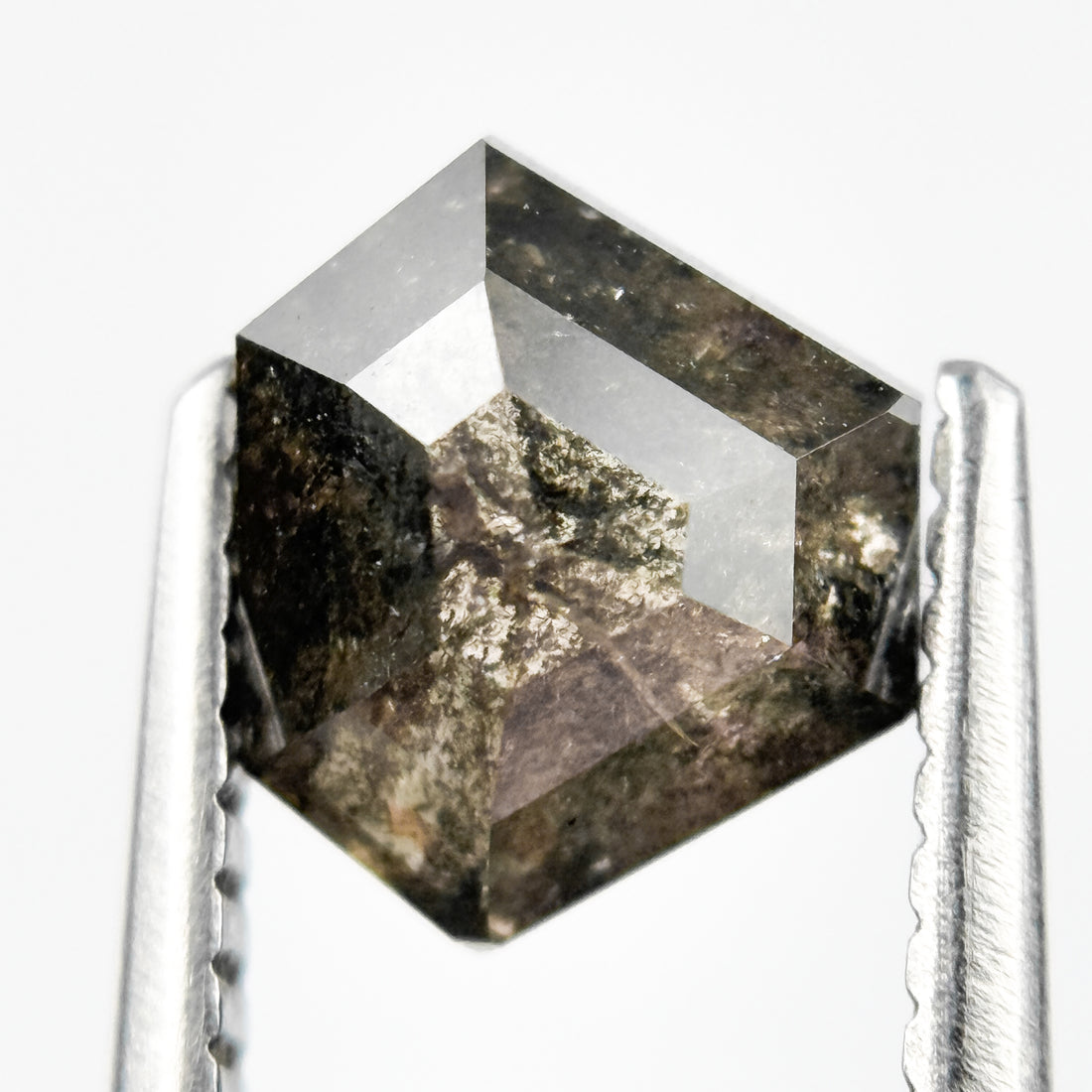 1.58 Ct Pentagon Rose Cut Grey Natural Salt and Pepper Diamond
