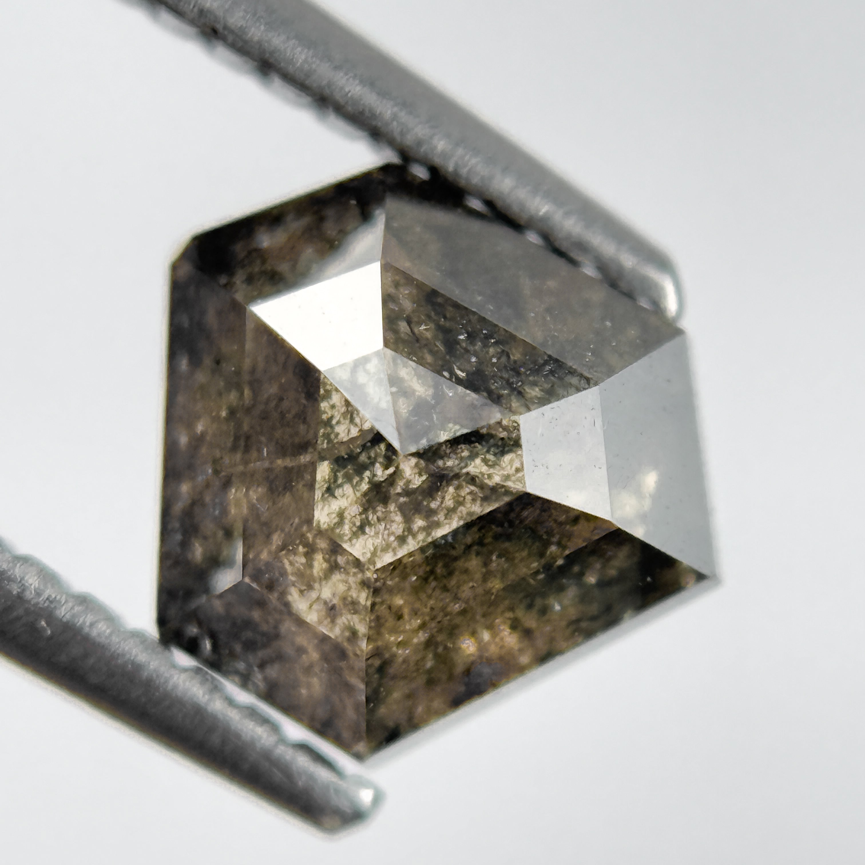 1.58 Ct Pentagon Rose Cut Grey Natural Salt and Pepper Diamond