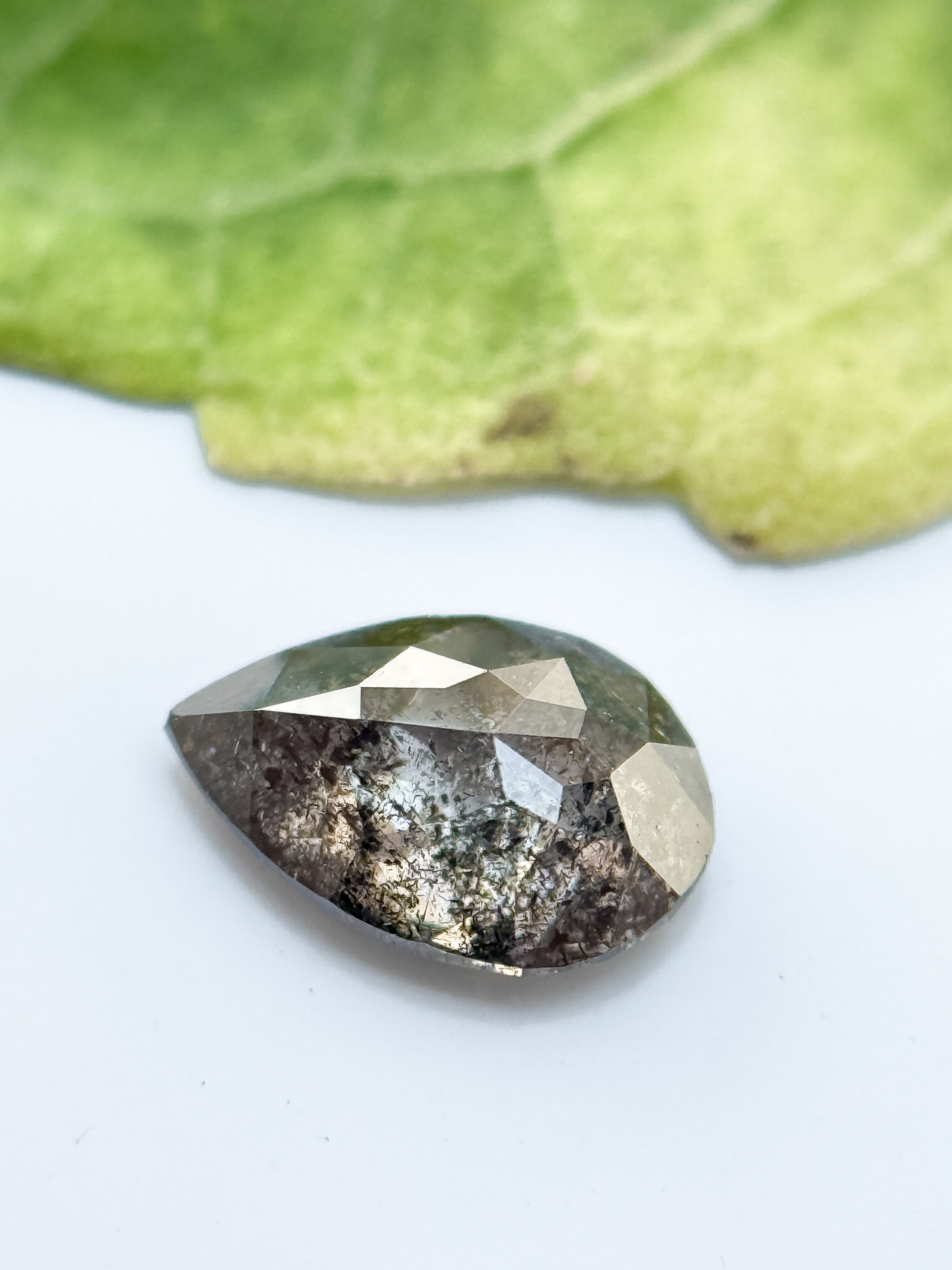 0.41 Ct Pear Rose Cut Grey Natural Salt and Pepper Diamond