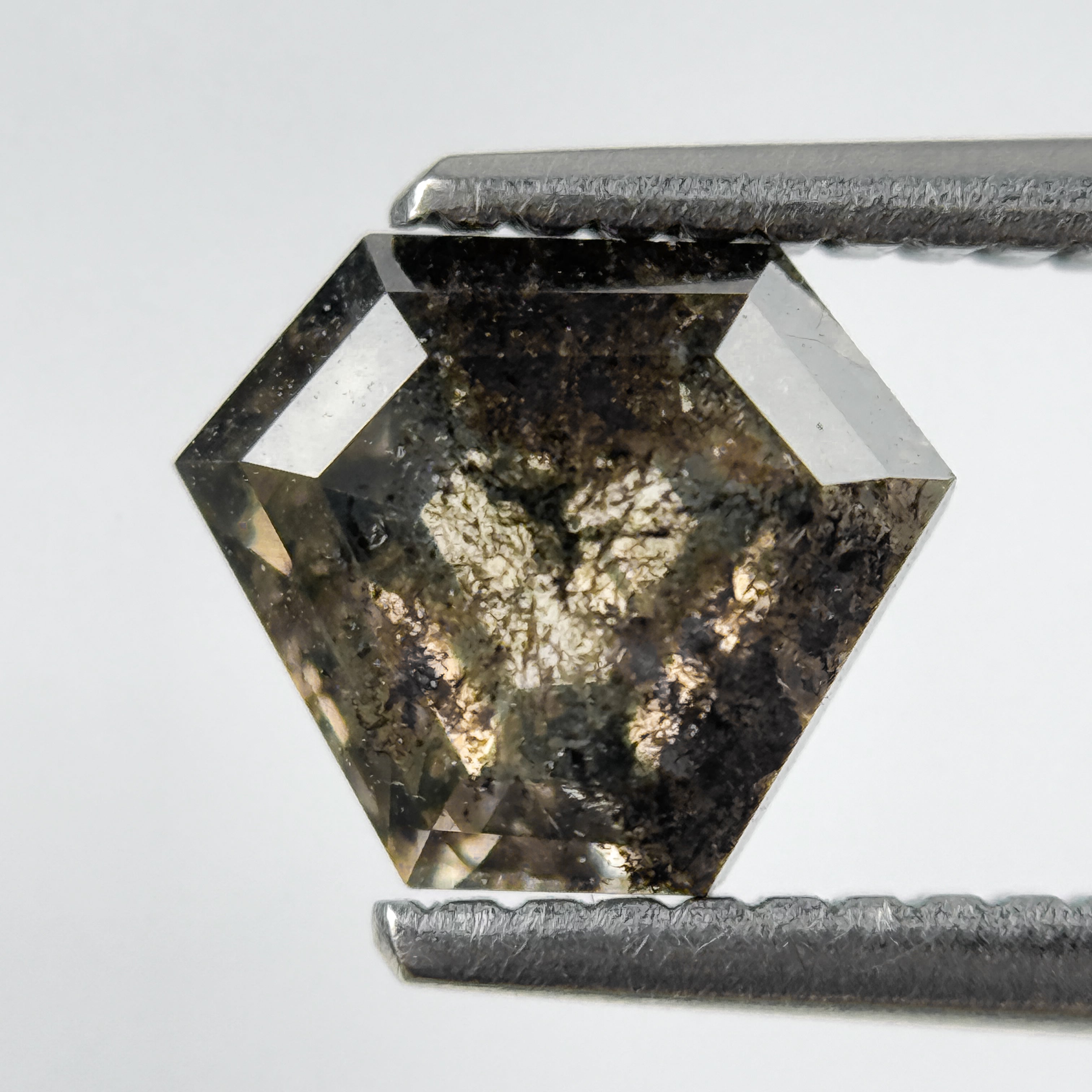 1.58 Ct Pentagon Rose Cut Grey Natural Salt and Pepper Diamond