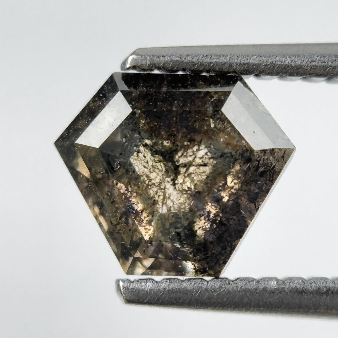 1.58 Ct Pentagon Rose Cut Grey Natural Salt and Pepper Diamond