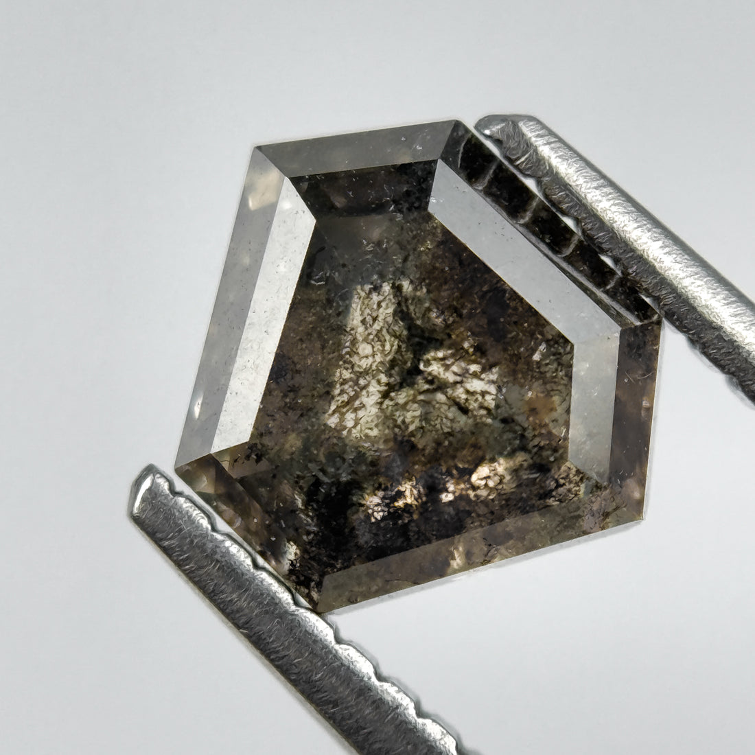 1.58 Ct Pentagon Rose Cut Grey Natural Salt and Pepper Diamond