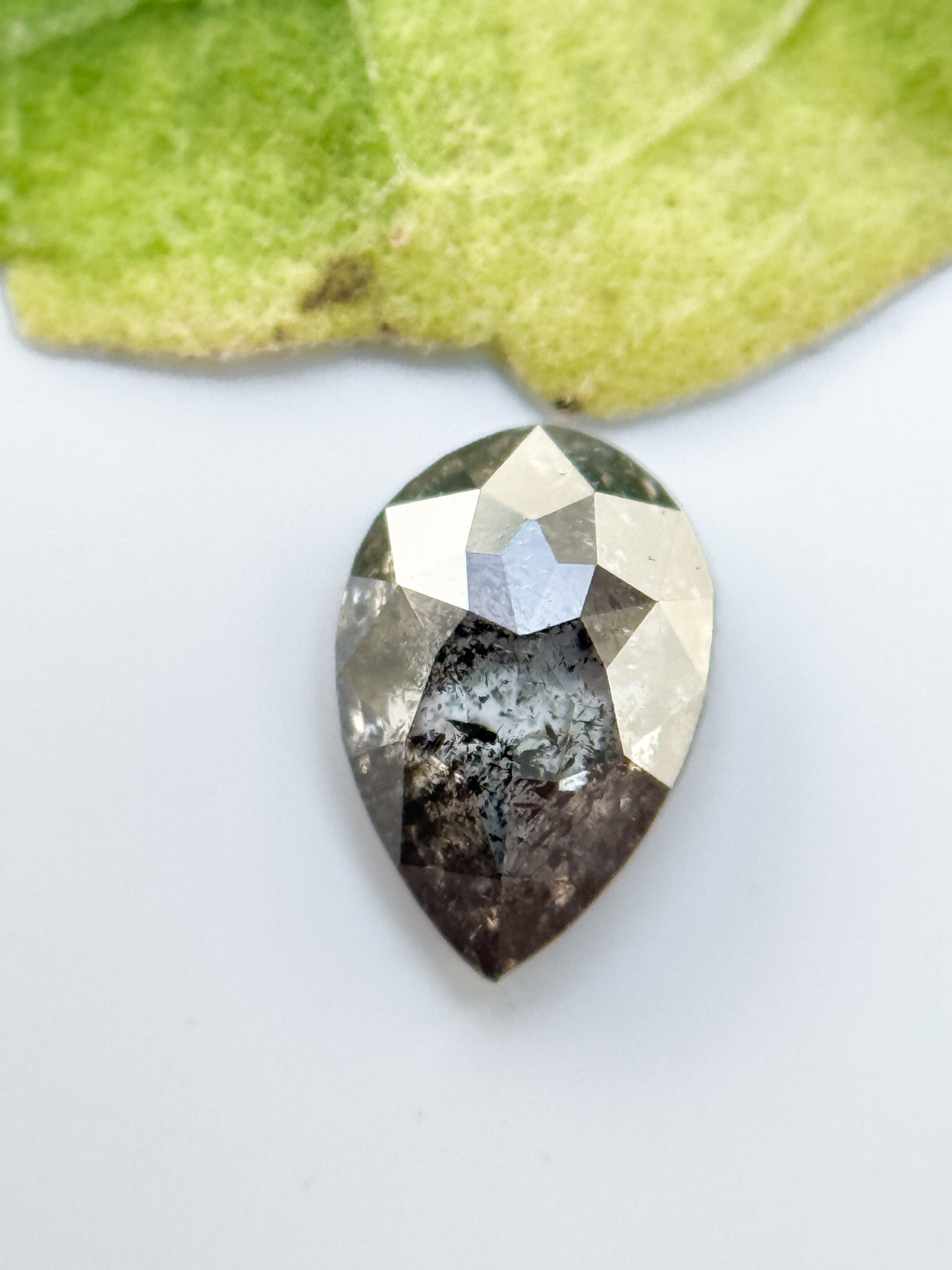 0.41 Ct Pear Rose Cut Grey Natural Salt and Pepper Diamond