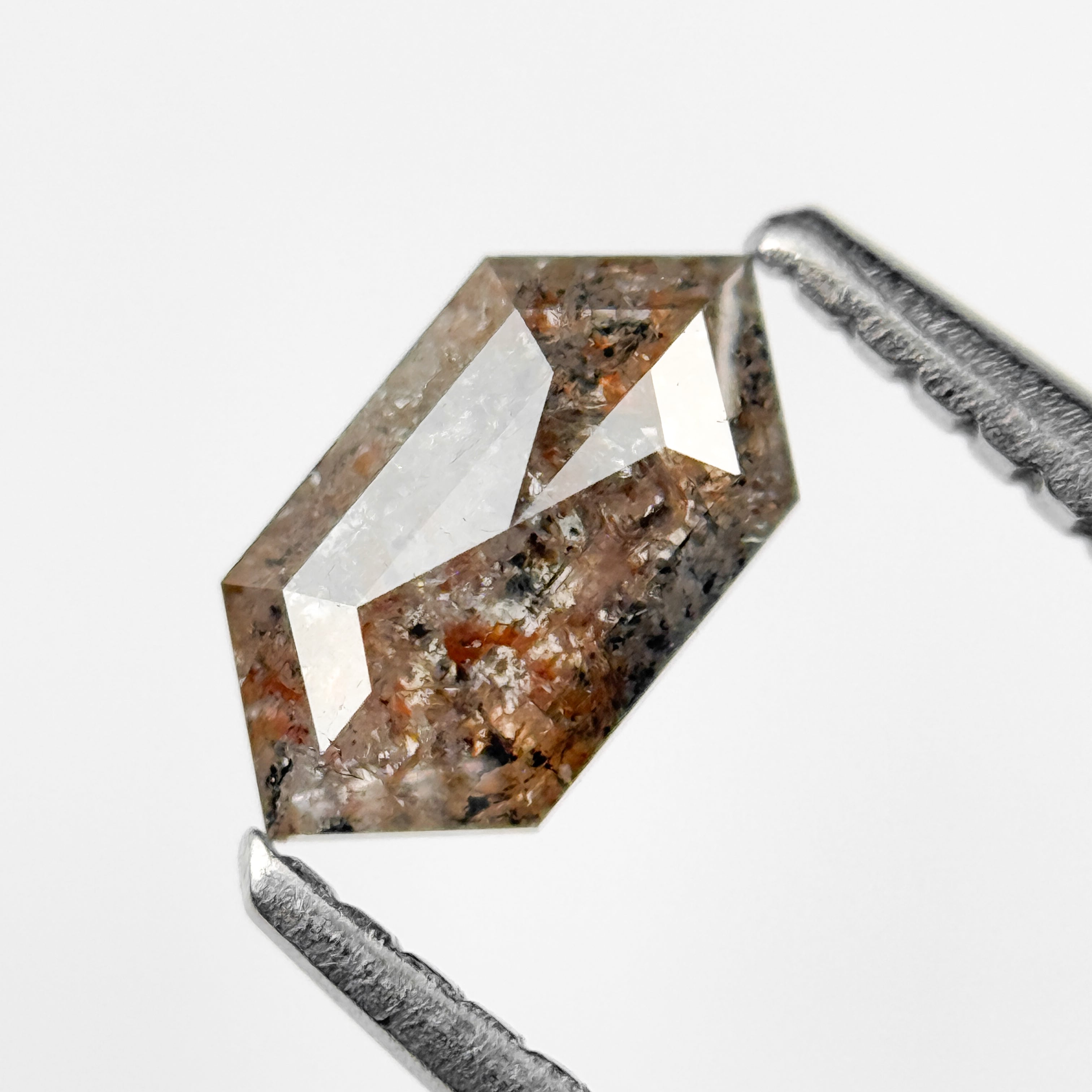 0.69 Ct Hexagon Rose Cut Grey Natural Salt and Pepper Diamond