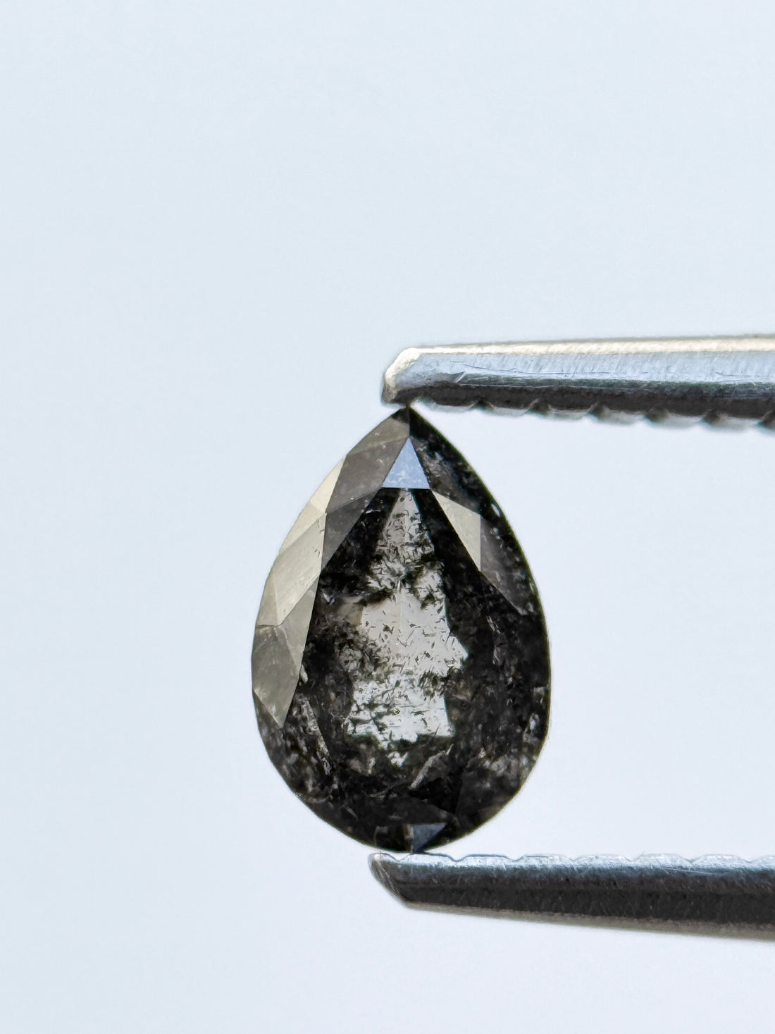 0.41 Ct Pear Rose Cut Grey Natural Salt and Pepper Diamond