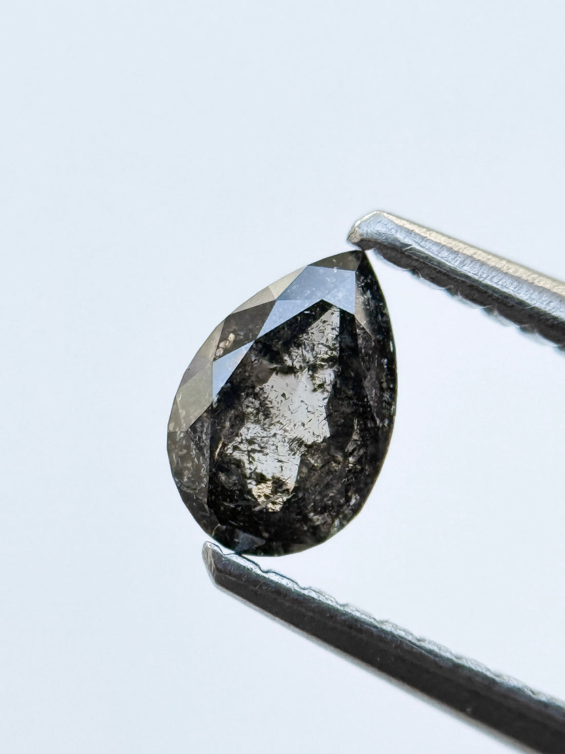0.41 Ct Pear Rose Cut Grey Natural Salt and Pepper Diamond
