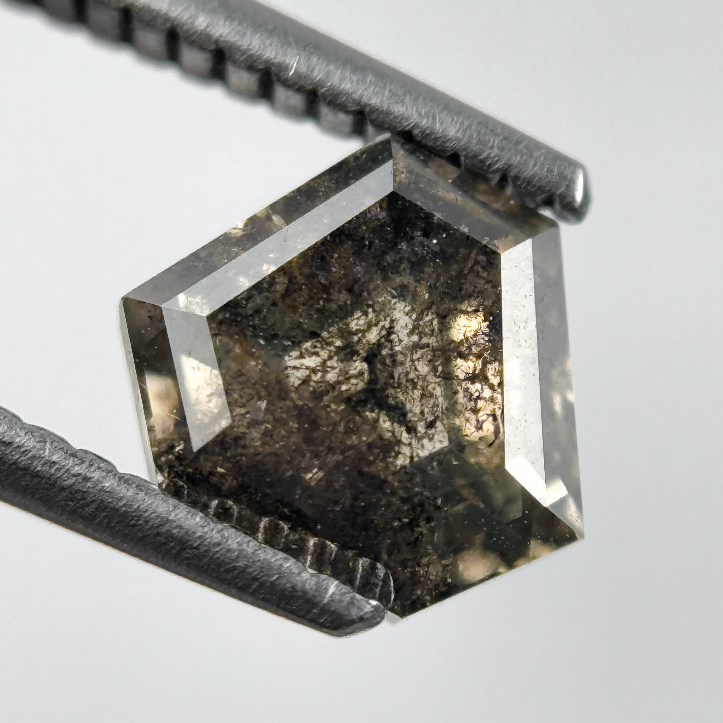 1.58 Ct Pentagon Rose Cut Grey Natural Salt and Pepper Diamond