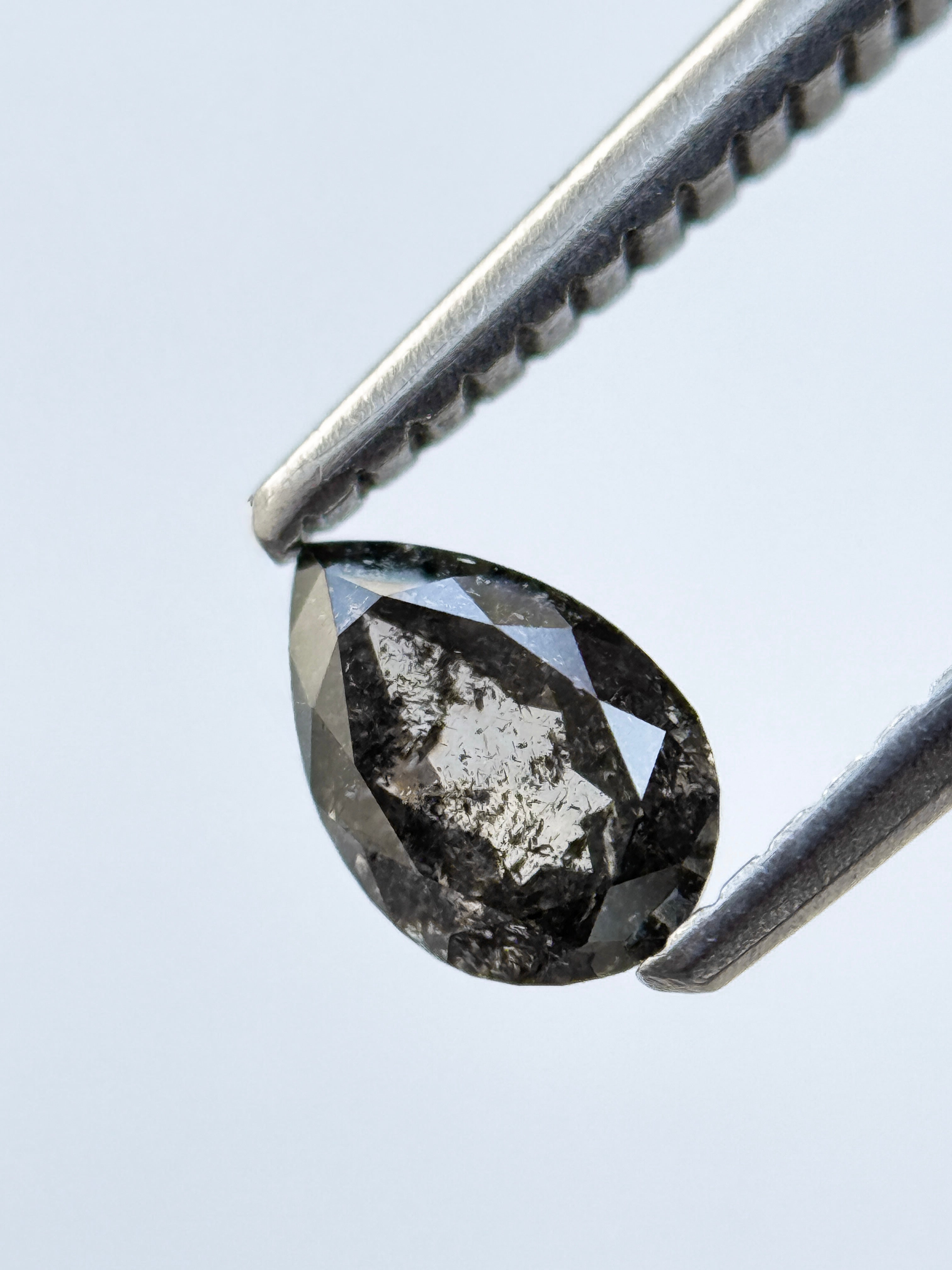 0.41 Ct Pear Rose Cut Grey Natural Salt and Pepper Diamond