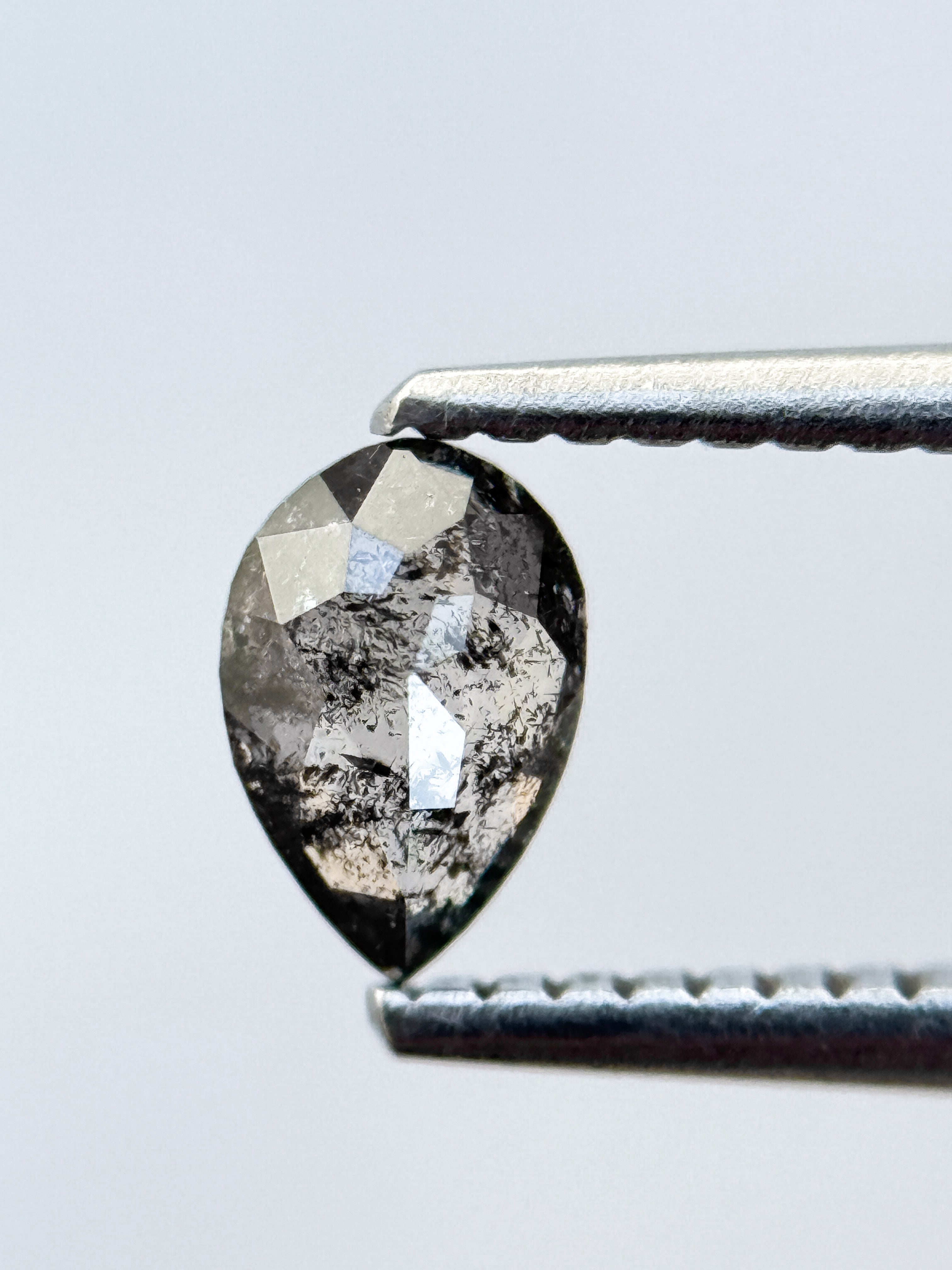 0.41 Ct Pear Rose Cut Grey Natural Salt and Pepper Diamond