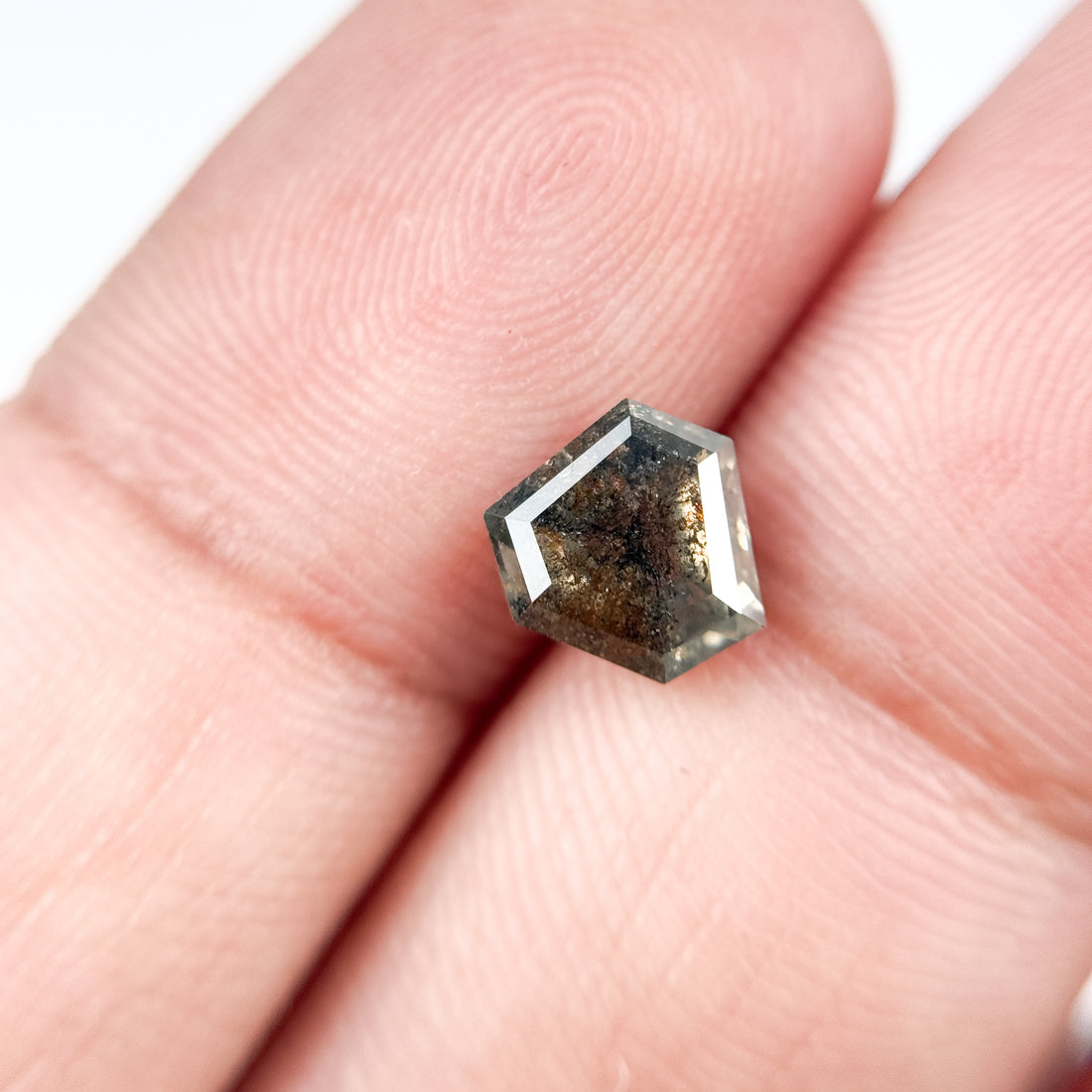 1.58 Ct Pentagon Rose Cut Grey Natural Salt and Pepper Diamond