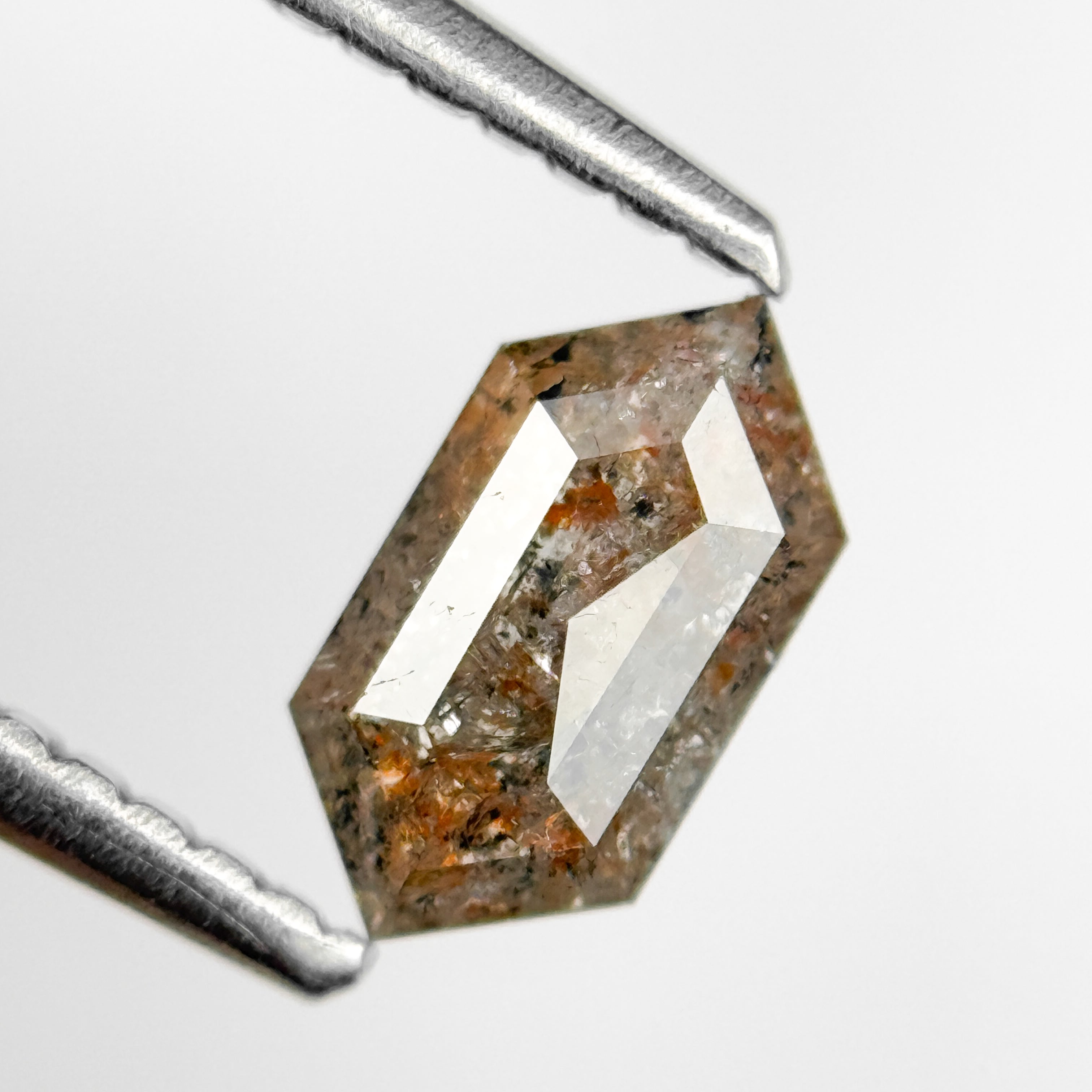0.69 Ct Hexagon Rose Cut Grey Natural Salt and Pepper Diamond