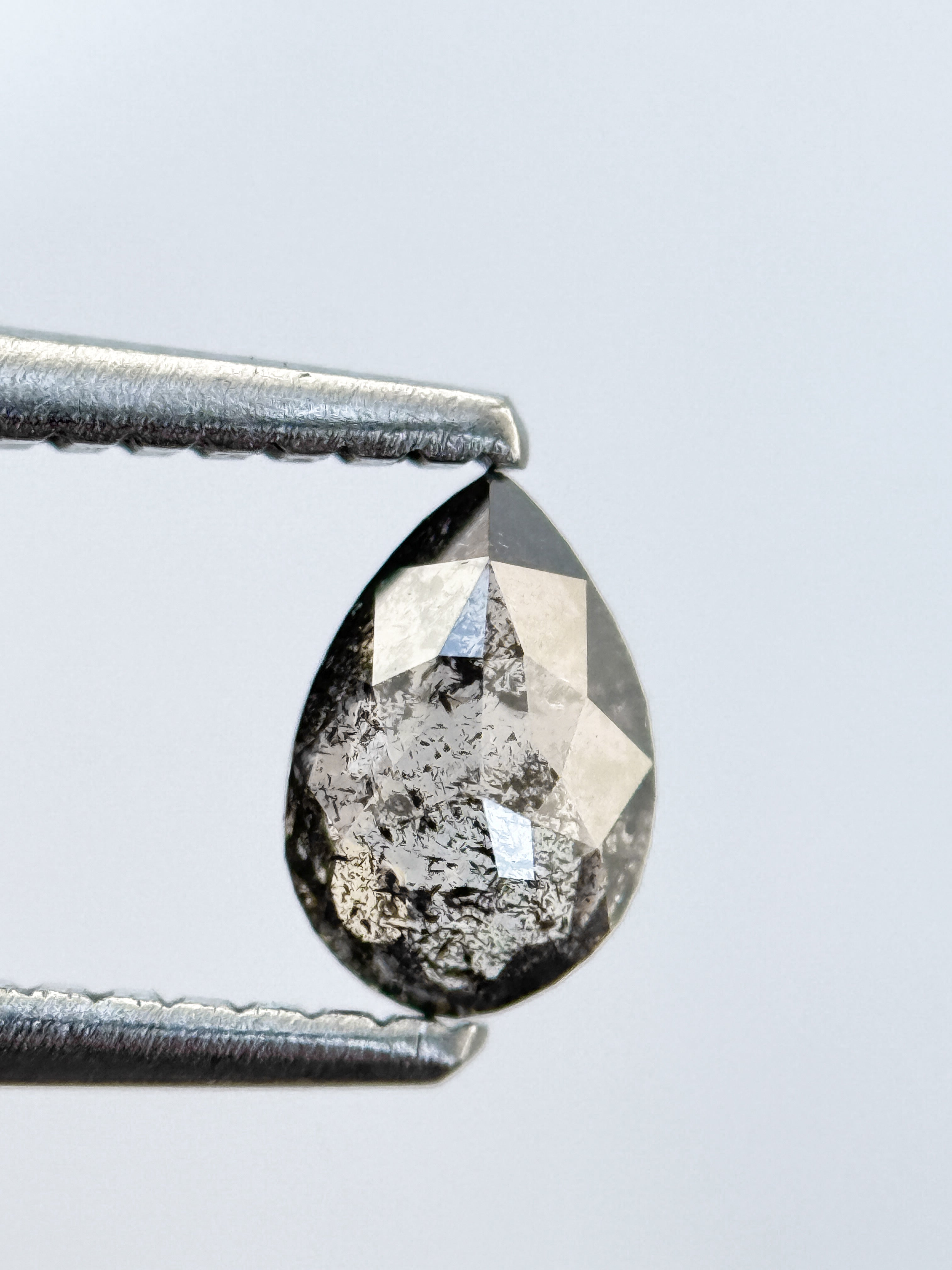 0.41 Ct Pear Rose Cut Grey Natural Salt and Pepper Diamond