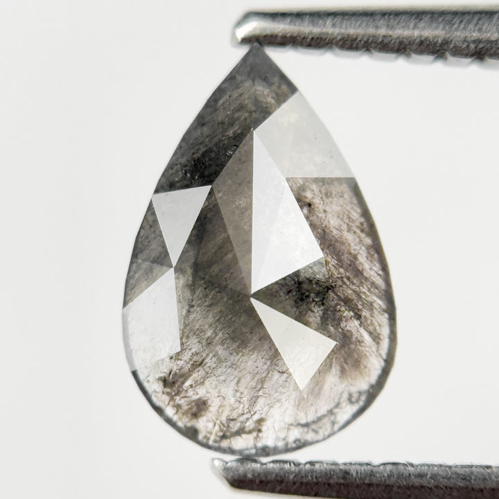 1.12 Ct Pear Rose Cut Grey Natural Salt and Pepper Diamond
