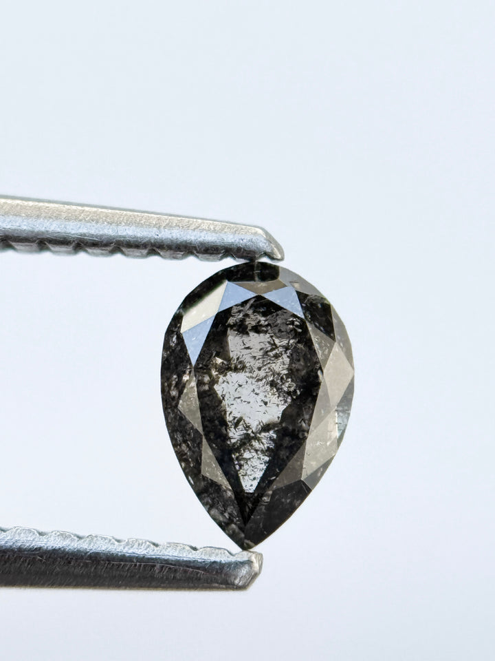 0.41 Ct Pear Rose Cut Grey Natural Salt and Pepper Diamond