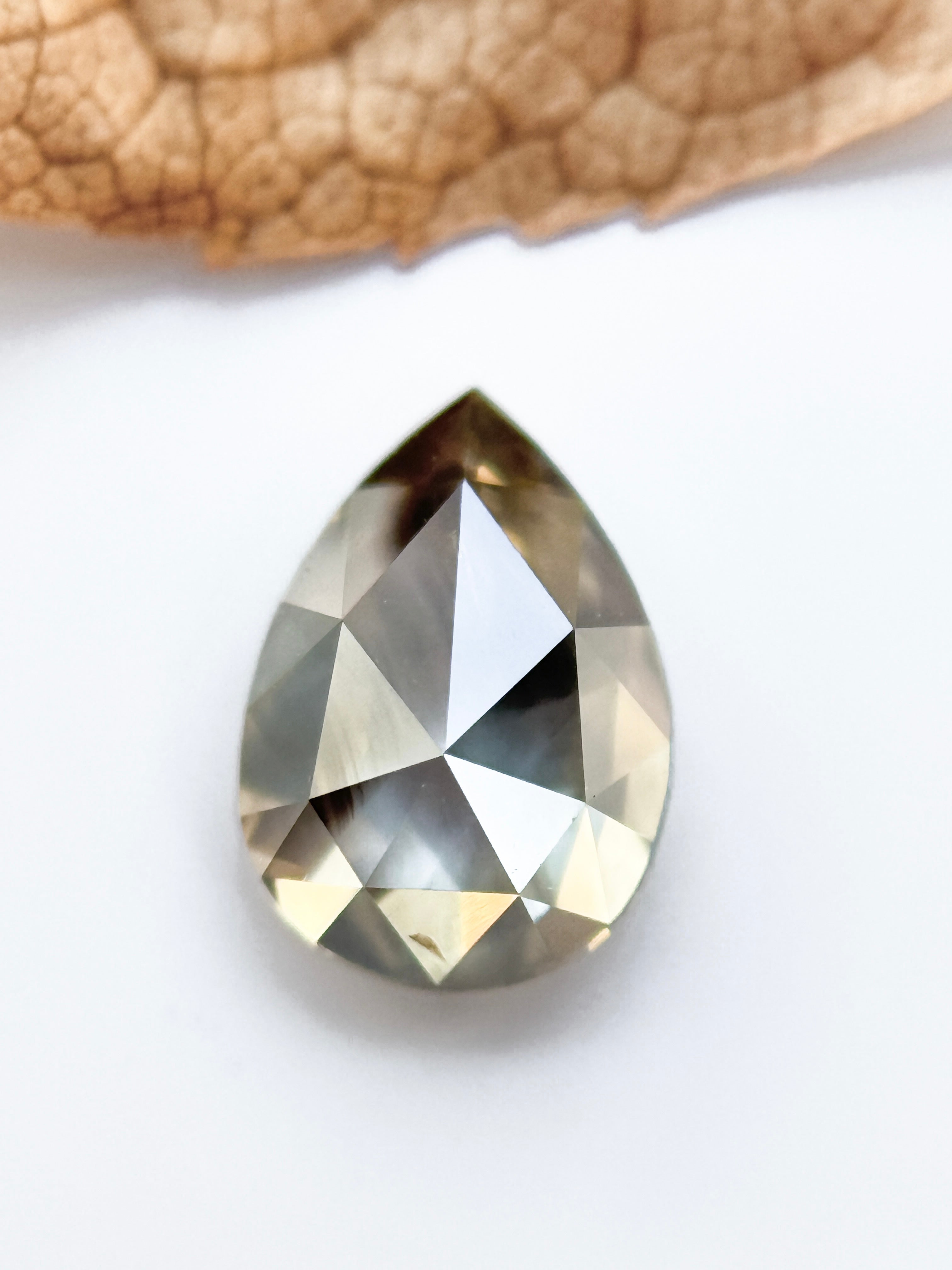 0.82 Ct Pear Rose Cut Grey Natural Galaxy Diamond