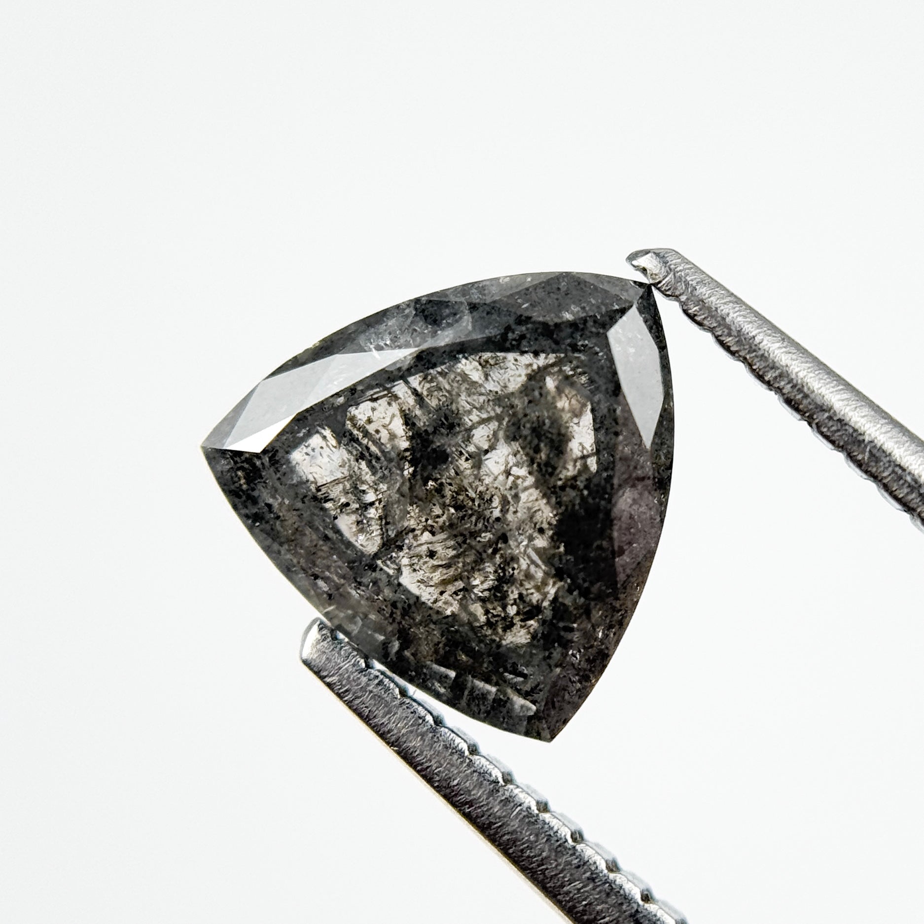 1.94 Ct Trillion Rose Cut Grey Natural Galaxy Salt and Pepper Diamond