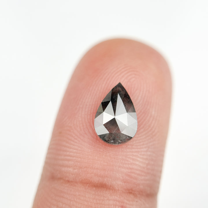 1.12 Ct Pear Rose Cut Grey Natural Salt and Pepper Diamond