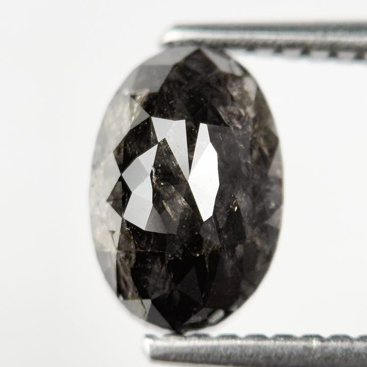 1.90 Ct Oval Rose Cut Grey Natural Salt and Pepper Diamond