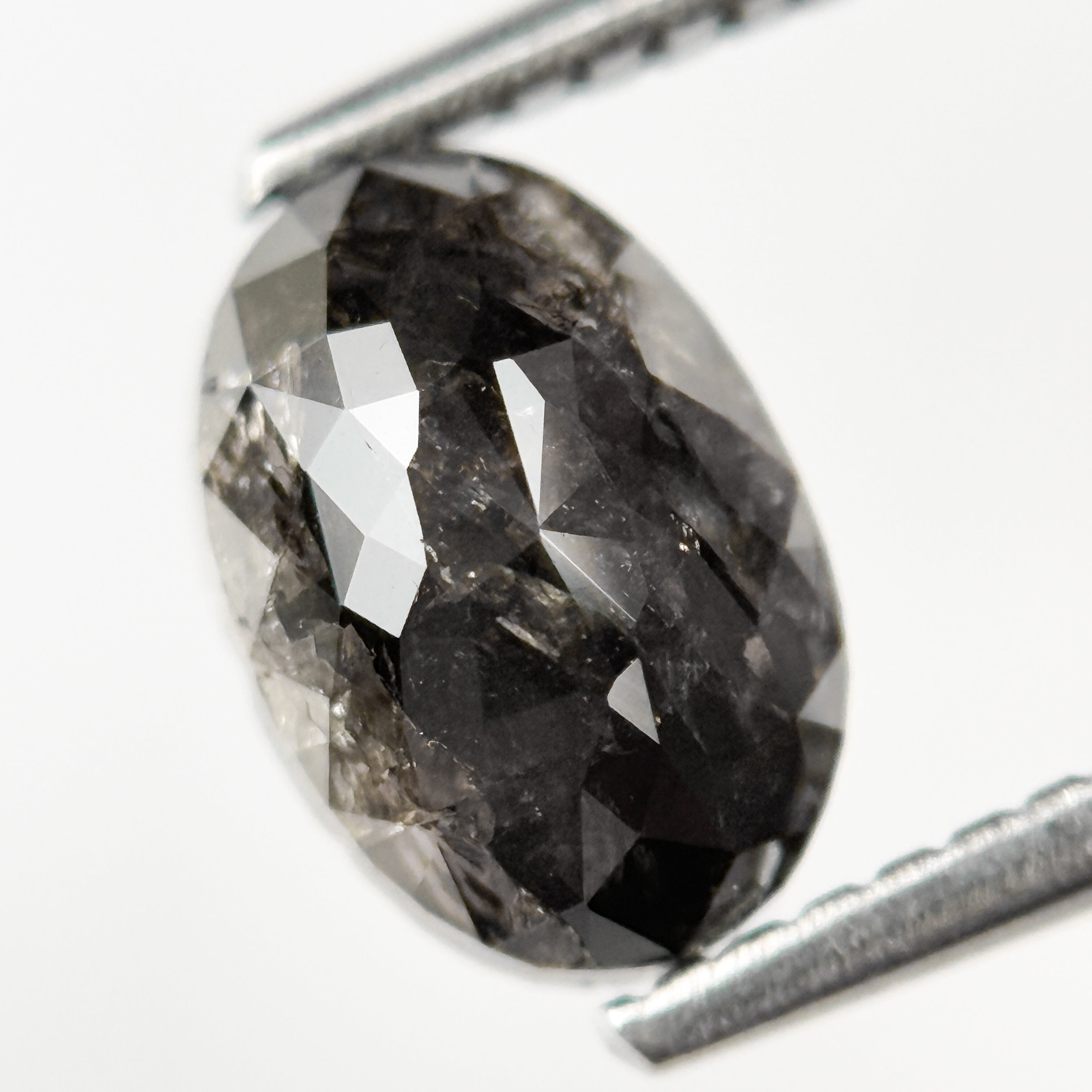 1.90 Ct Oval Rose Cut Grey Natural Salt and Pepper Diamond