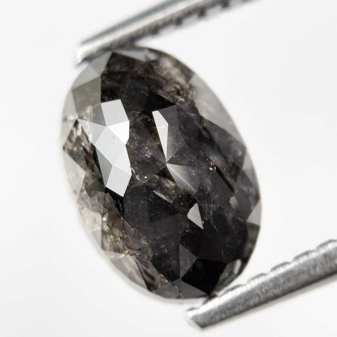 1.90 Ct Oval Rose Cut Grey Natural Salt and Pepper Diamond
