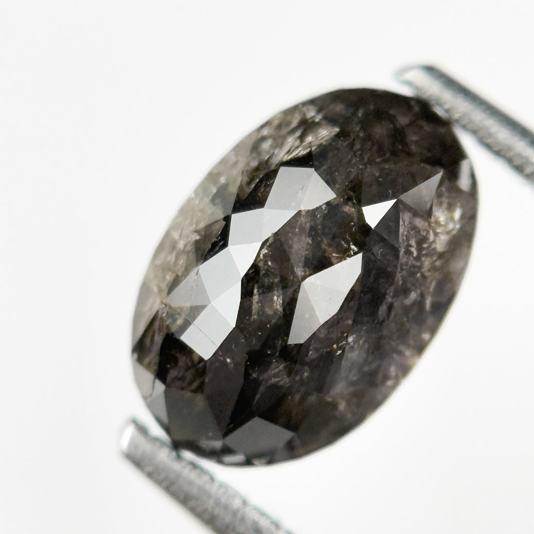 1.90 Ct Oval Rose Cut Grey Natural Salt and Pepper Diamond