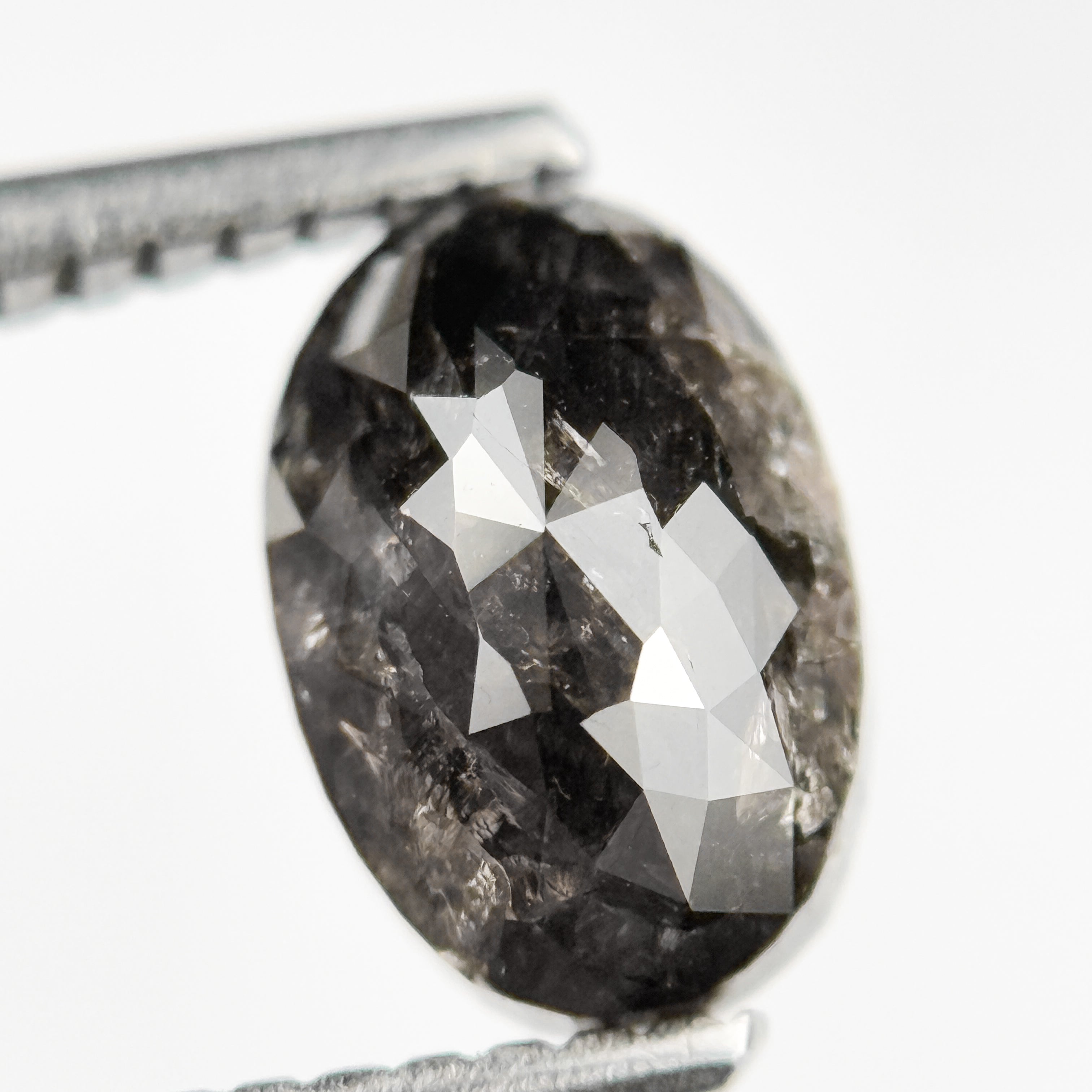 1.90 Ct Oval Rose Cut Grey Natural Salt and Pepper Diamond