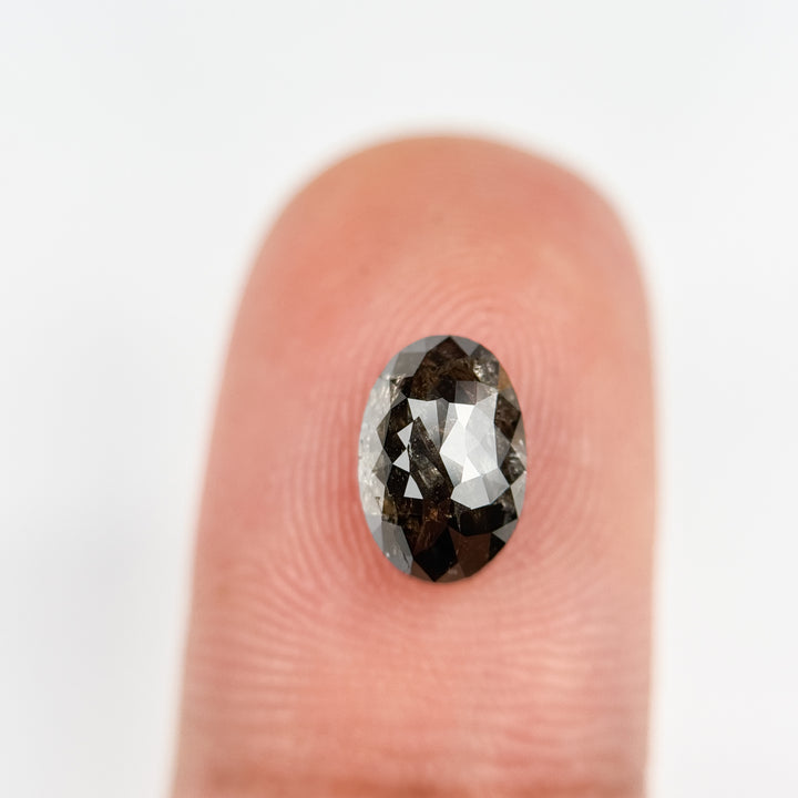 1.90 Ct Oval Rose Cut Grey Natural Salt and Pepper Diamond