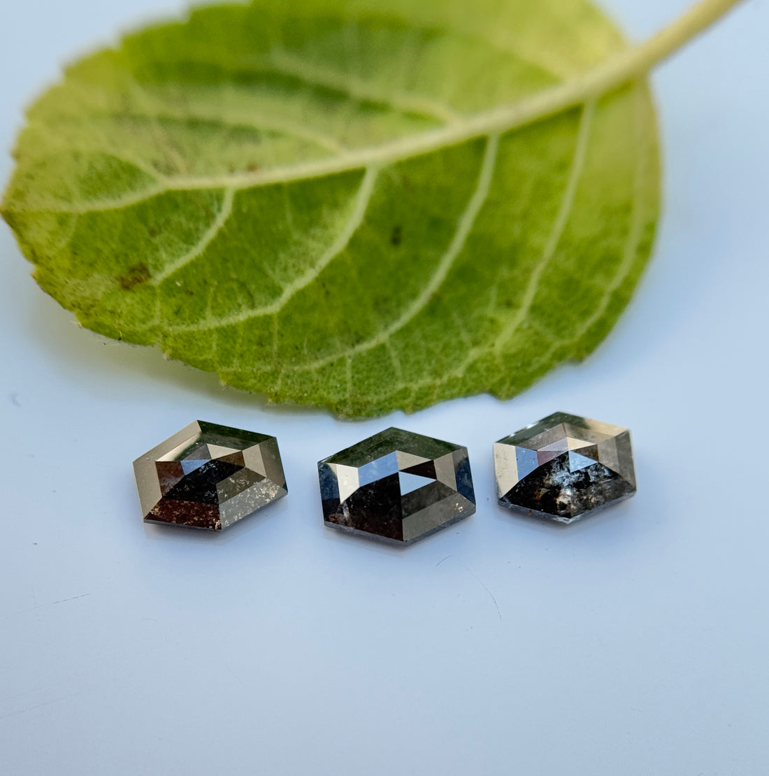 1 Ct Hexagon Rose Cut Grey Natural Salt and Pepper Diamond
