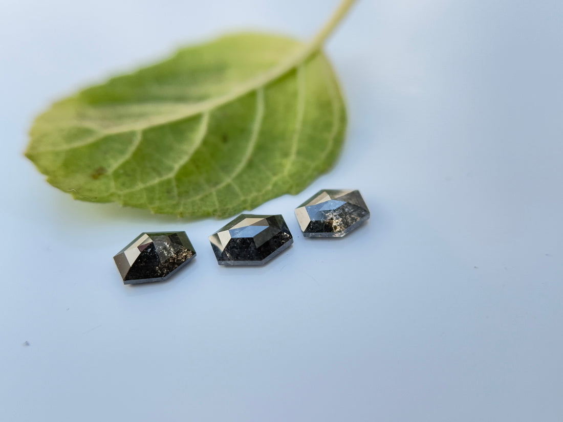 1 Ct Hexagon Rose Cut Grey Natural Salt and Pepper Diamond