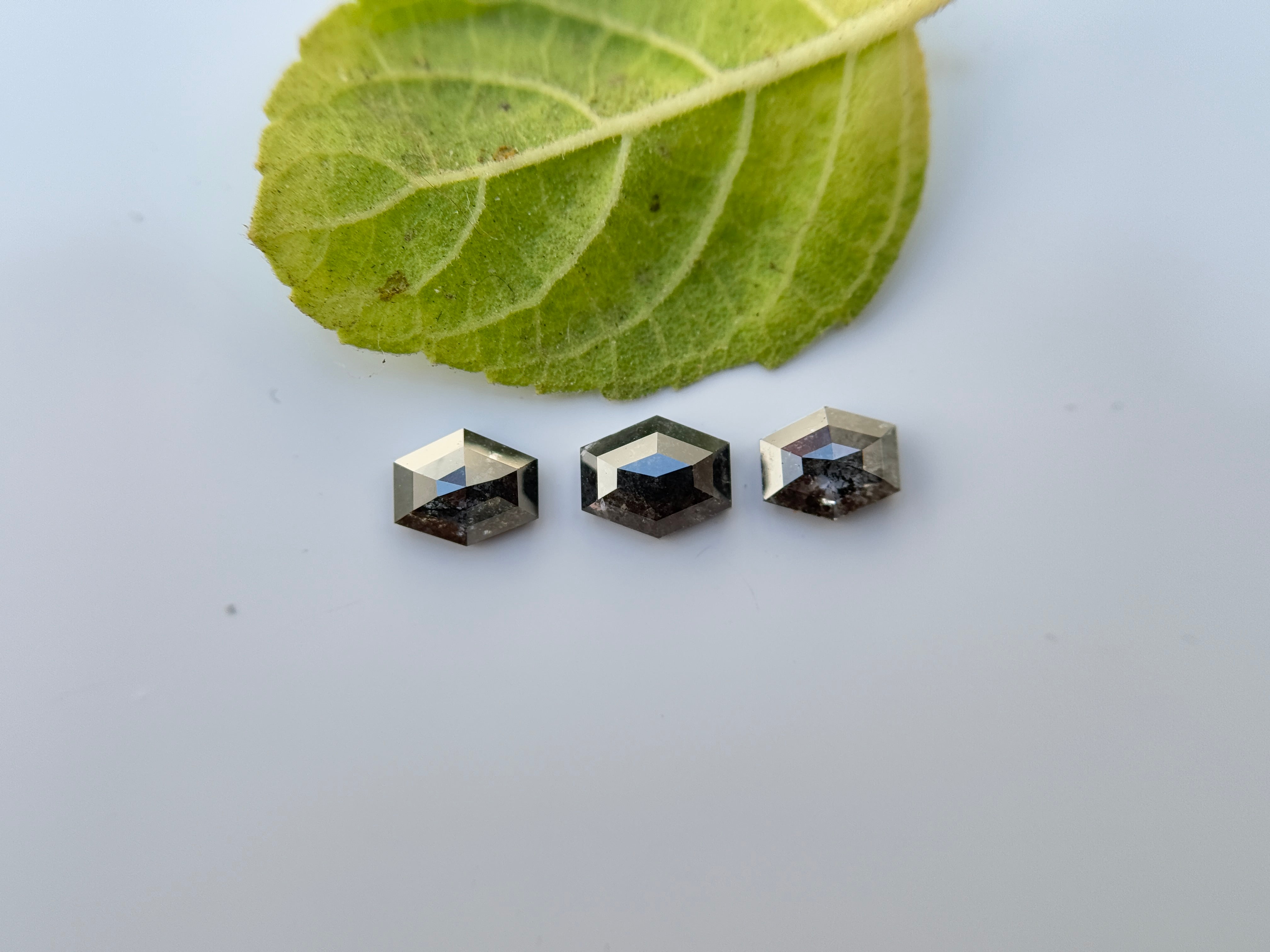1 Ct Hexagon Rose Cut Grey Natural Salt and Pepper Diamond