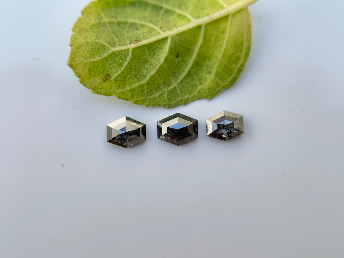 1 Ct Hexagon Rose Cut Grey Natural Salt and Pepper Diamond