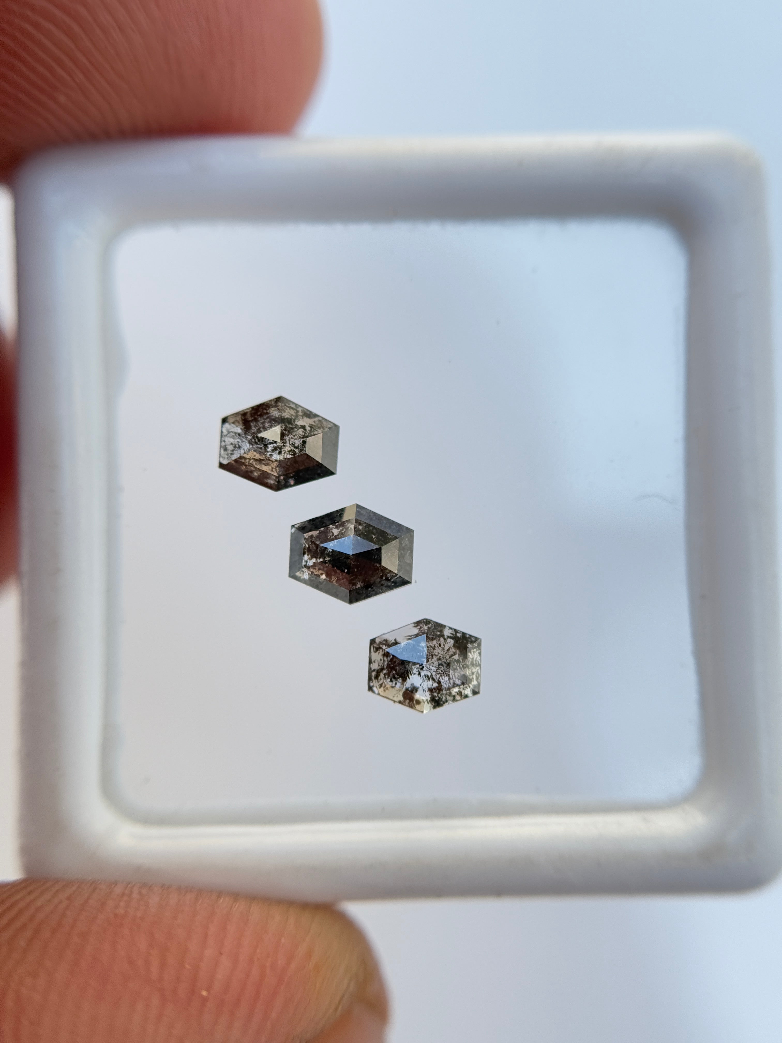 1 Ct Hexagon Rose Cut Grey Natural Salt and Pepper Diamond
